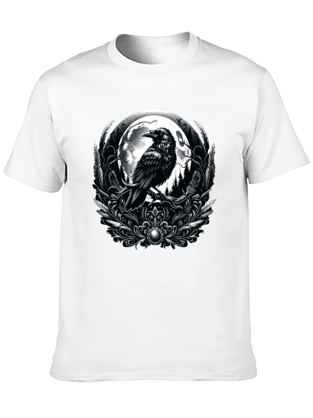 Raven Moon Graphic Tee - Gothic Style Black T-Shirt
