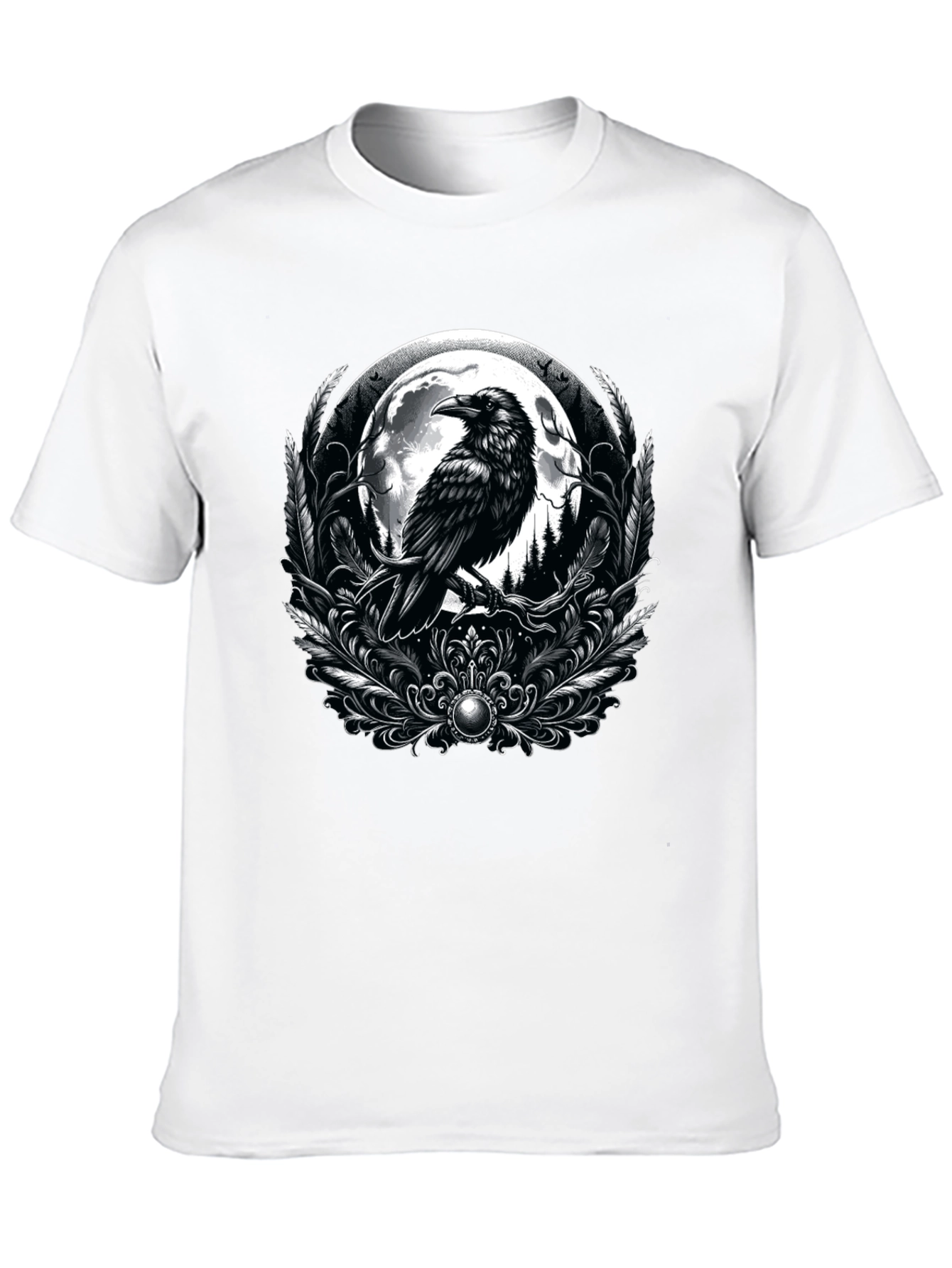 Raven Moon Graphic Tee - Gothic Style Black T-Shirt