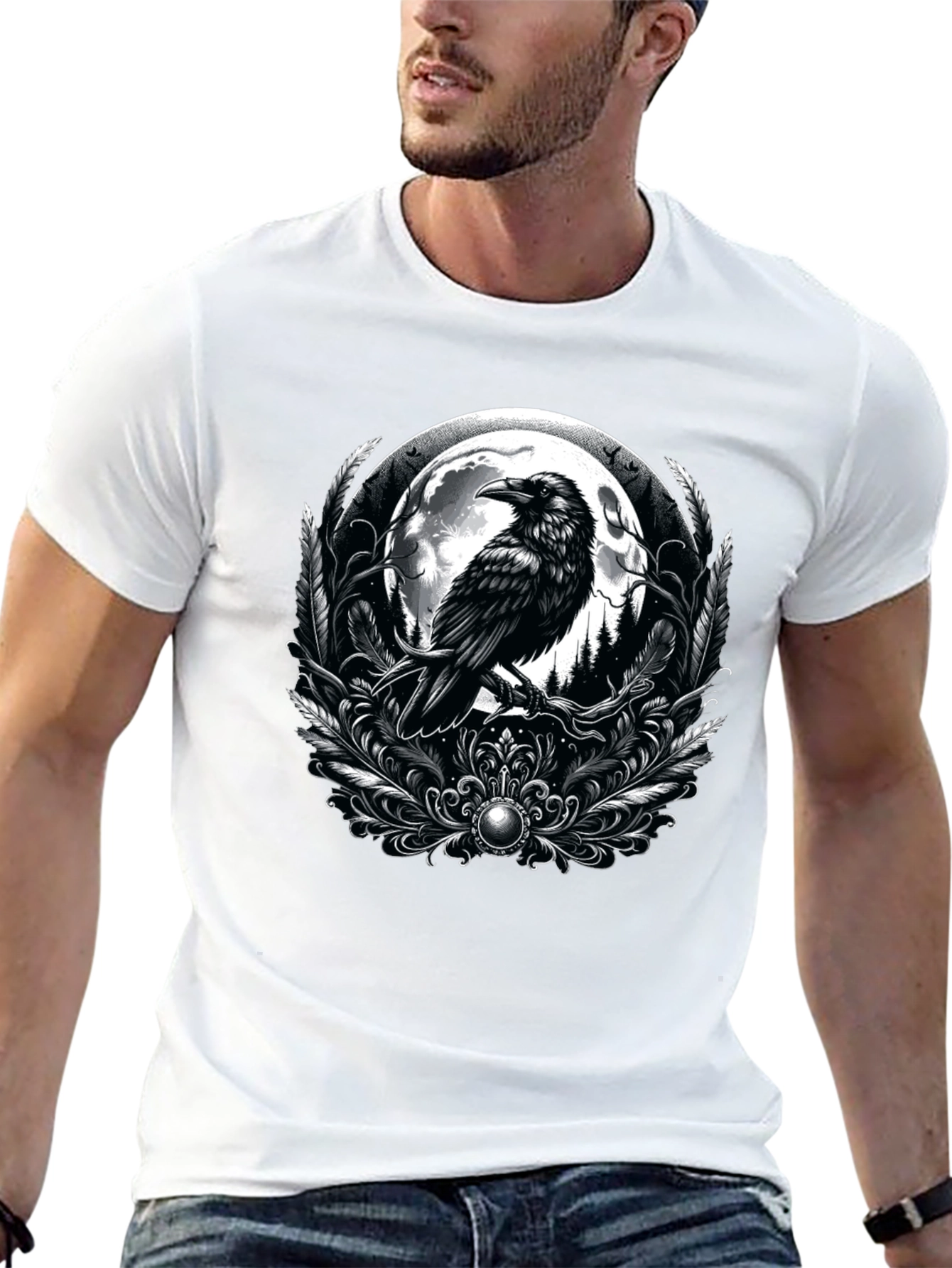 Raven Moon Graphic Tee - Gothic Style Black T-Shirt