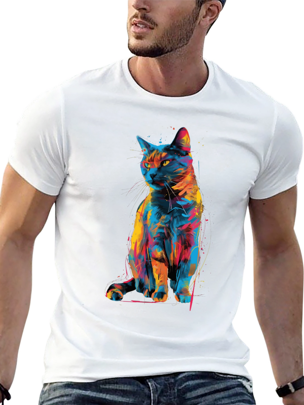 Abstract Cat Graphic T-Shirt - Unique Style