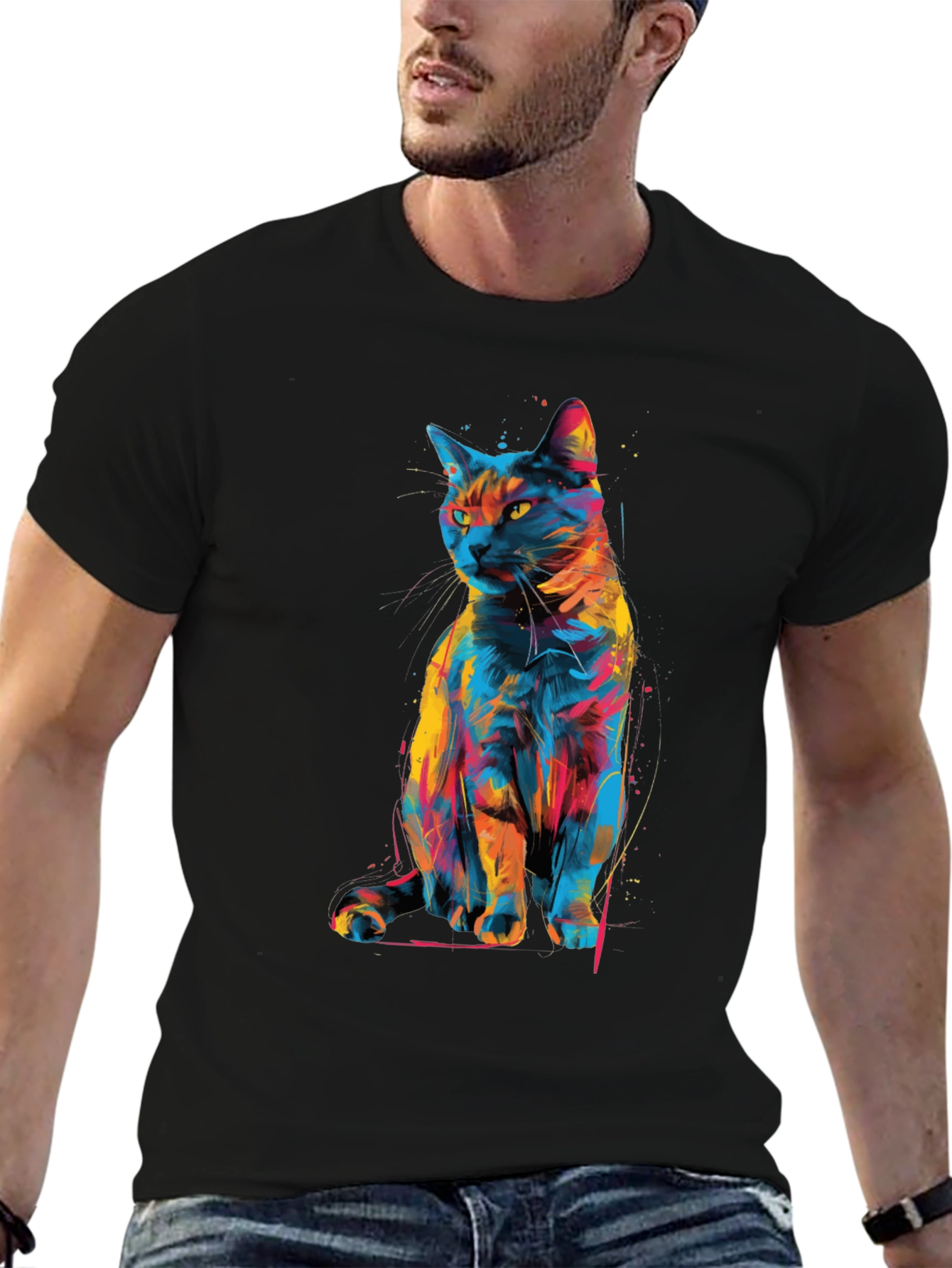 Abstract Cat Graphic T-Shirt - Unique Style