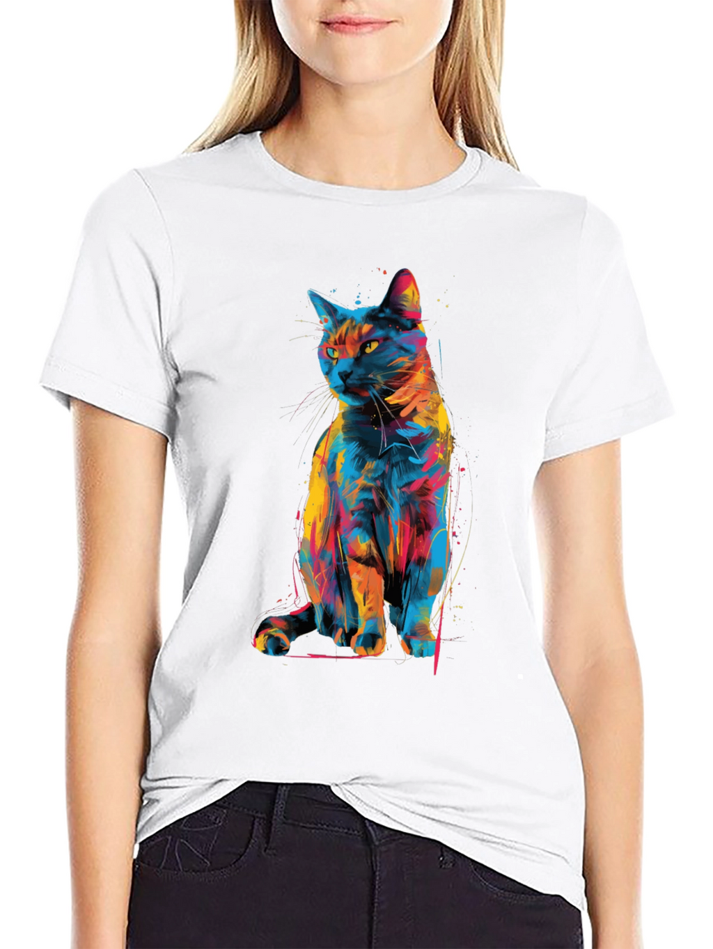 Abstract Cat Graphic T-Shirt - Unique Style