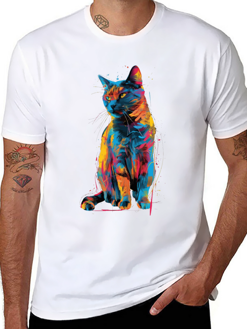 Abstract Cat Graphic T-Shirt - Unique Style