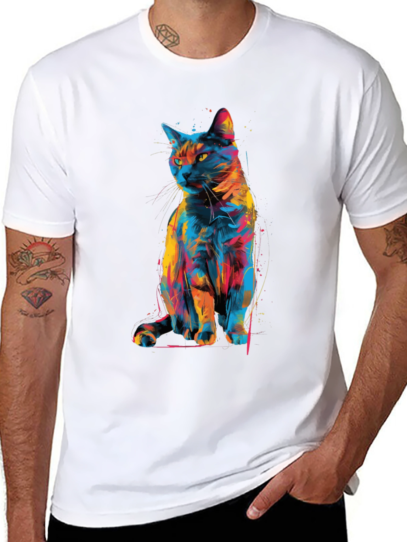 Abstract Cat Graphic T-Shirt - Unique Style
