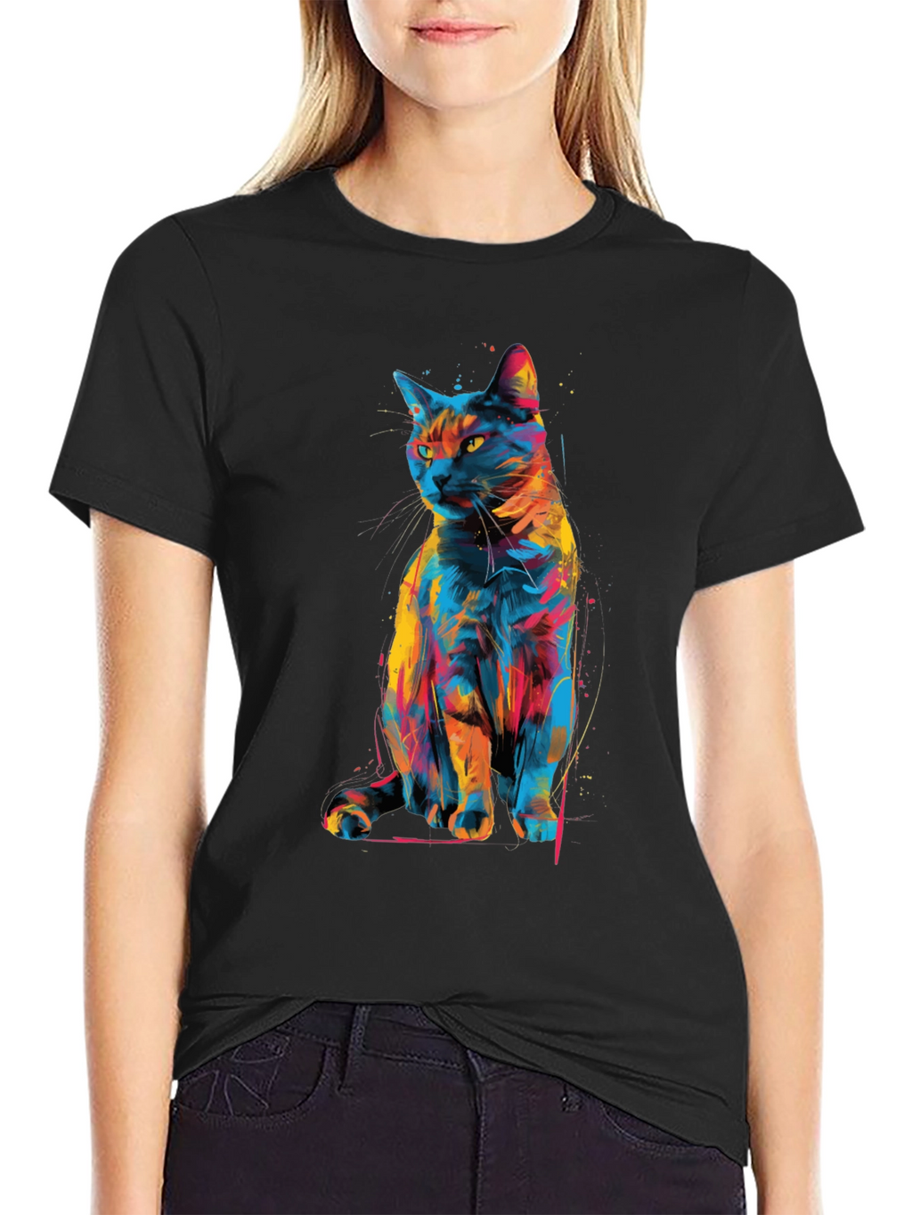 Abstract Cat Graphic T-Shirt - Unique Style
