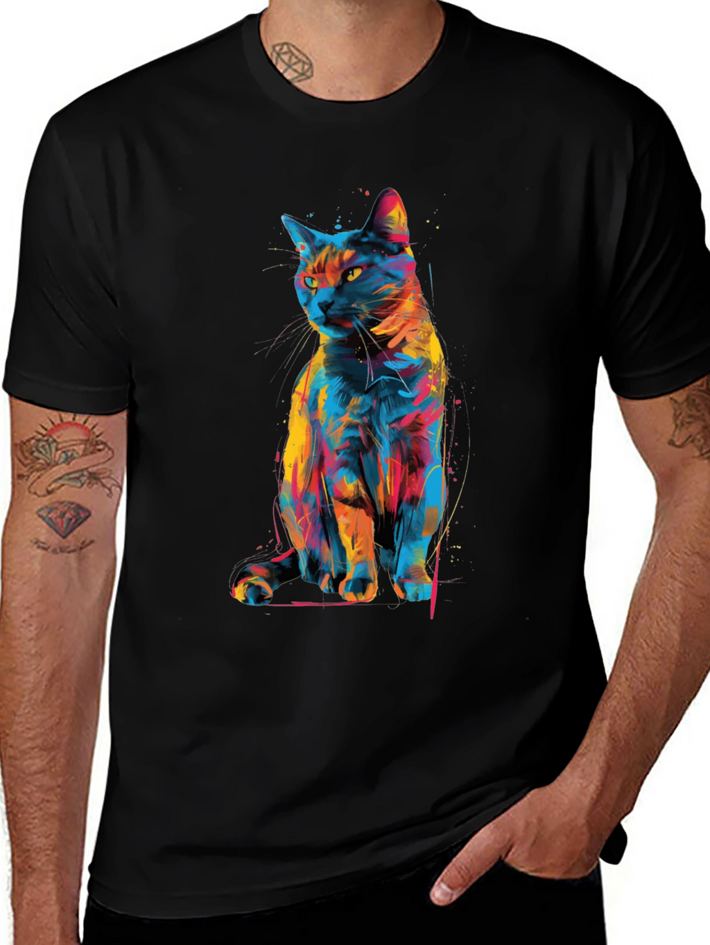 Abstract Cat Graphic T-Shirt - Unique Style