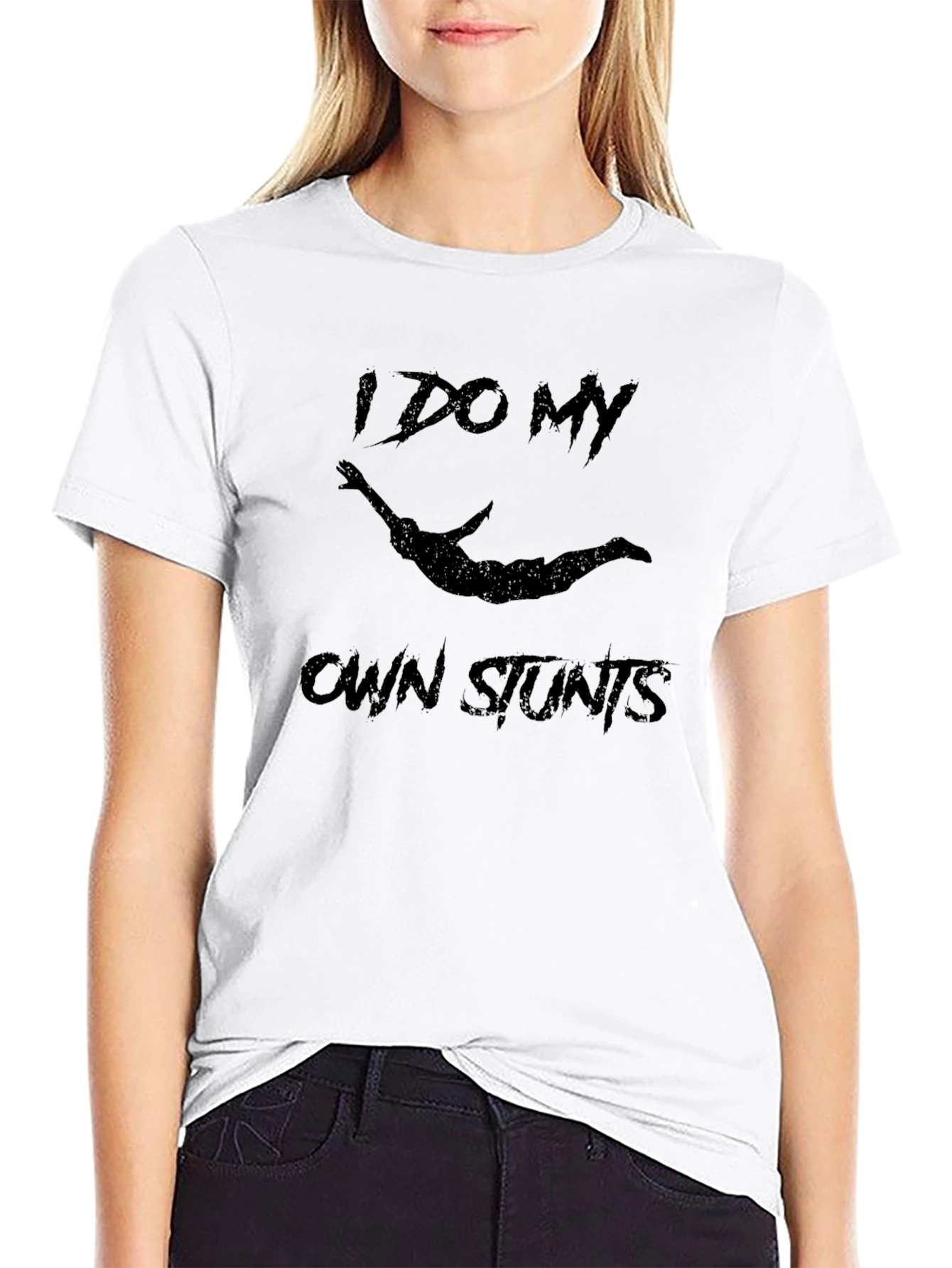 I Do My Own Stunts Black Graphic Tee