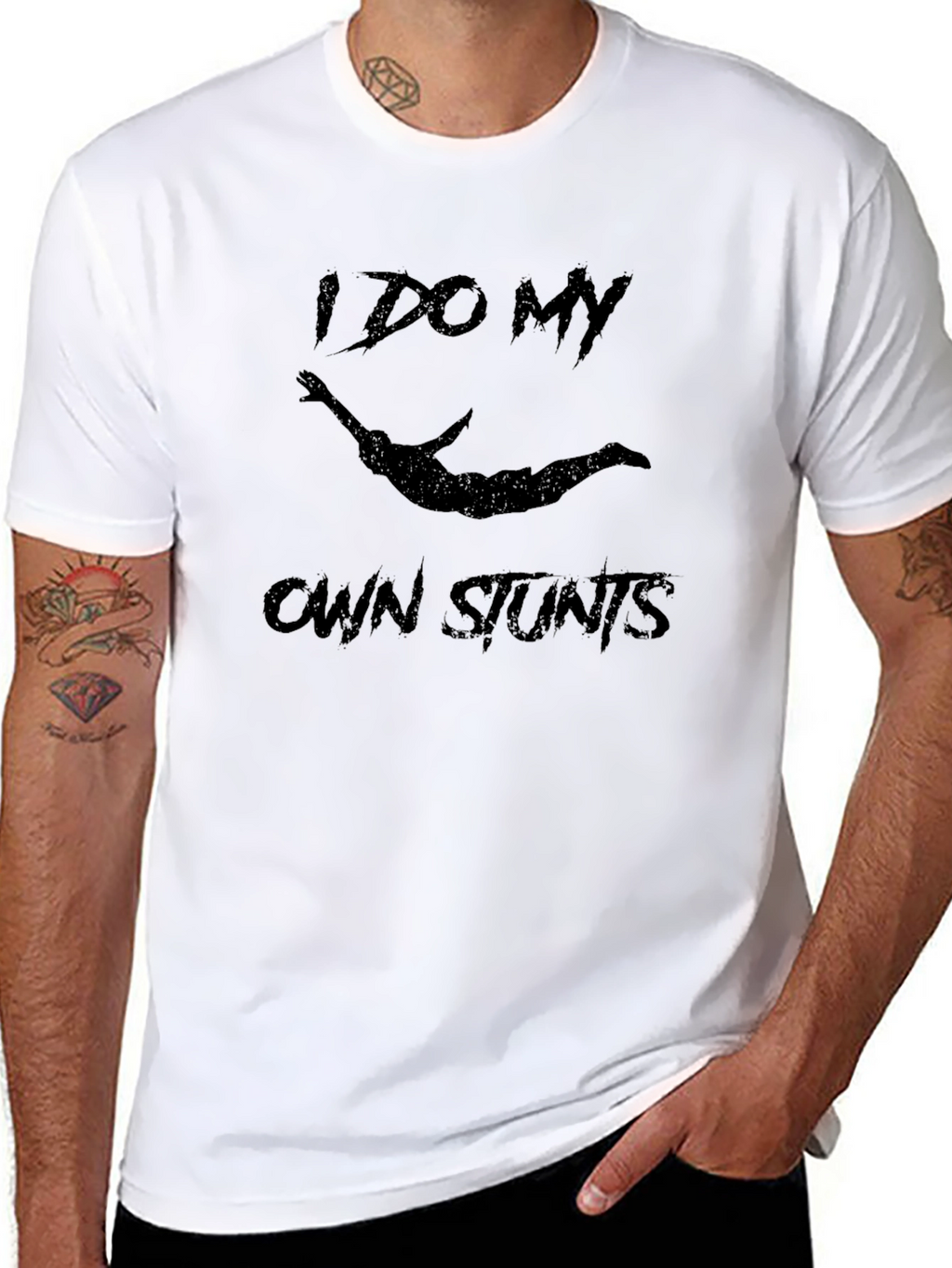 I Do My Own Stunts Black Graphic Tee