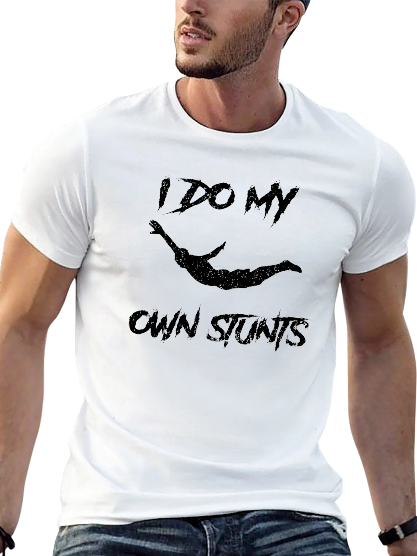 I Do My Own Stunts Black Graphic Tee