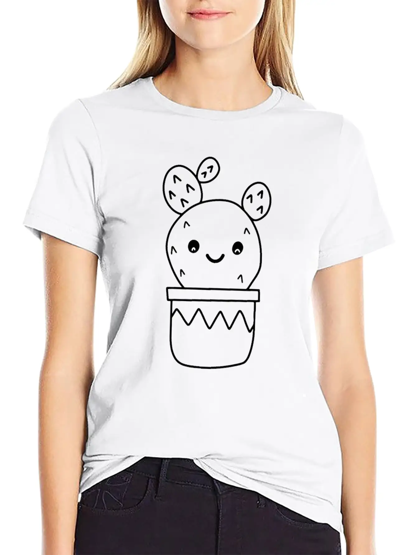 Kawaii Cactus Doodle Cactus Line Art Timeless Short Sleeve Tee – Comfy And Minimalist Design