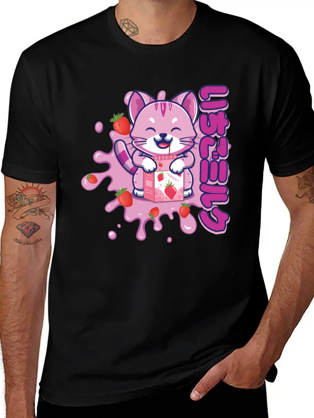 Kawaii Cat Cute Anime Japanese Strawberry Milk Breathable Graphic T-Shirt – Perfect For Casual Days