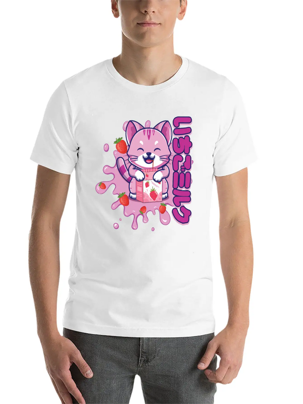 Kawaii Cat Cute Anime Japanese Strawberry Milk Breathable Graphic T-Shirt – Perfect For Casual Days