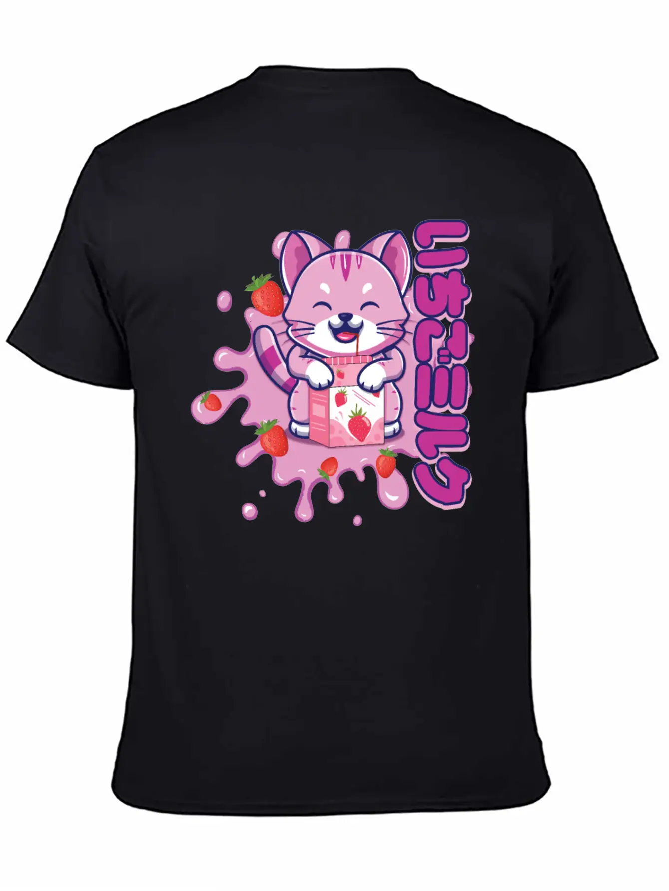 Kawaii Cat Cute Anime Japanese Strawberry Milk Breathable Graphic T-Shirt – Perfect For Casual Days