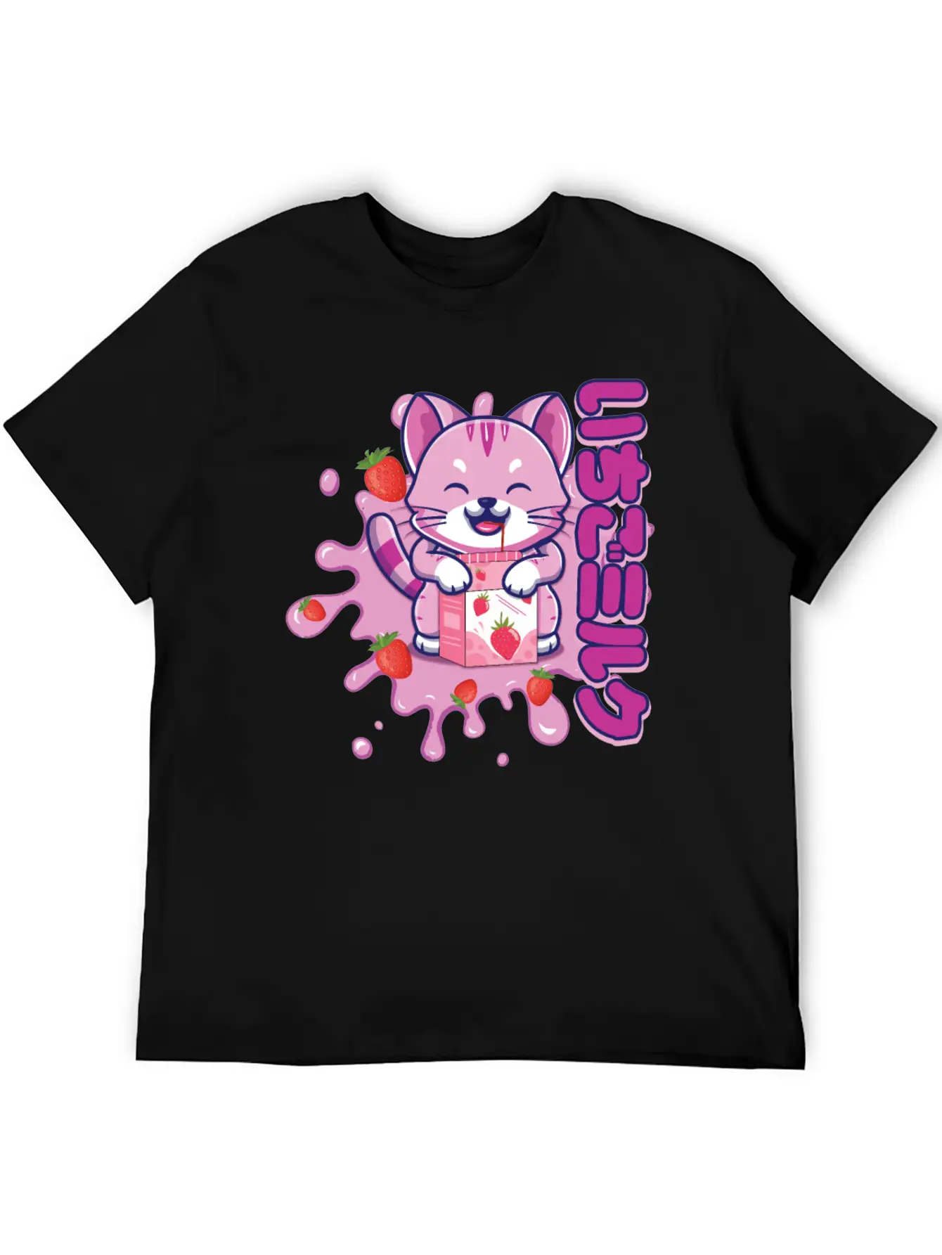 Kawaii Cat Cute Anime Japanese Strawberry Milk Breathable Graphic T-Shirt – Perfect For Casual Days