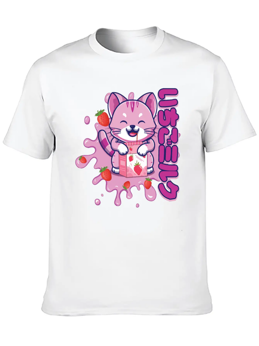 Kawaii Cat Cute Anime Japanese Strawberry Milk Breathable Graphic T-Shirt – Perfect For Casual Days