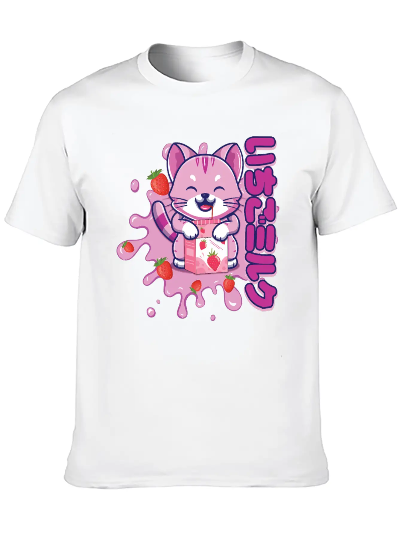 Kawaii Cat Cute Anime Japanese Strawberry Milk Breathable Graphic T-Shirt – Perfect For Casual Days
