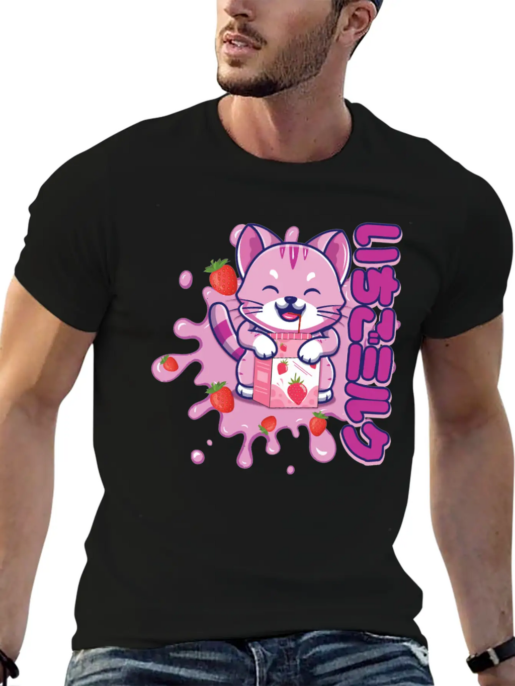 Kawaii Cat Cute Anime Japanese Strawberry Milk Breathable Graphic T-Shirt – Perfect For Casual Days