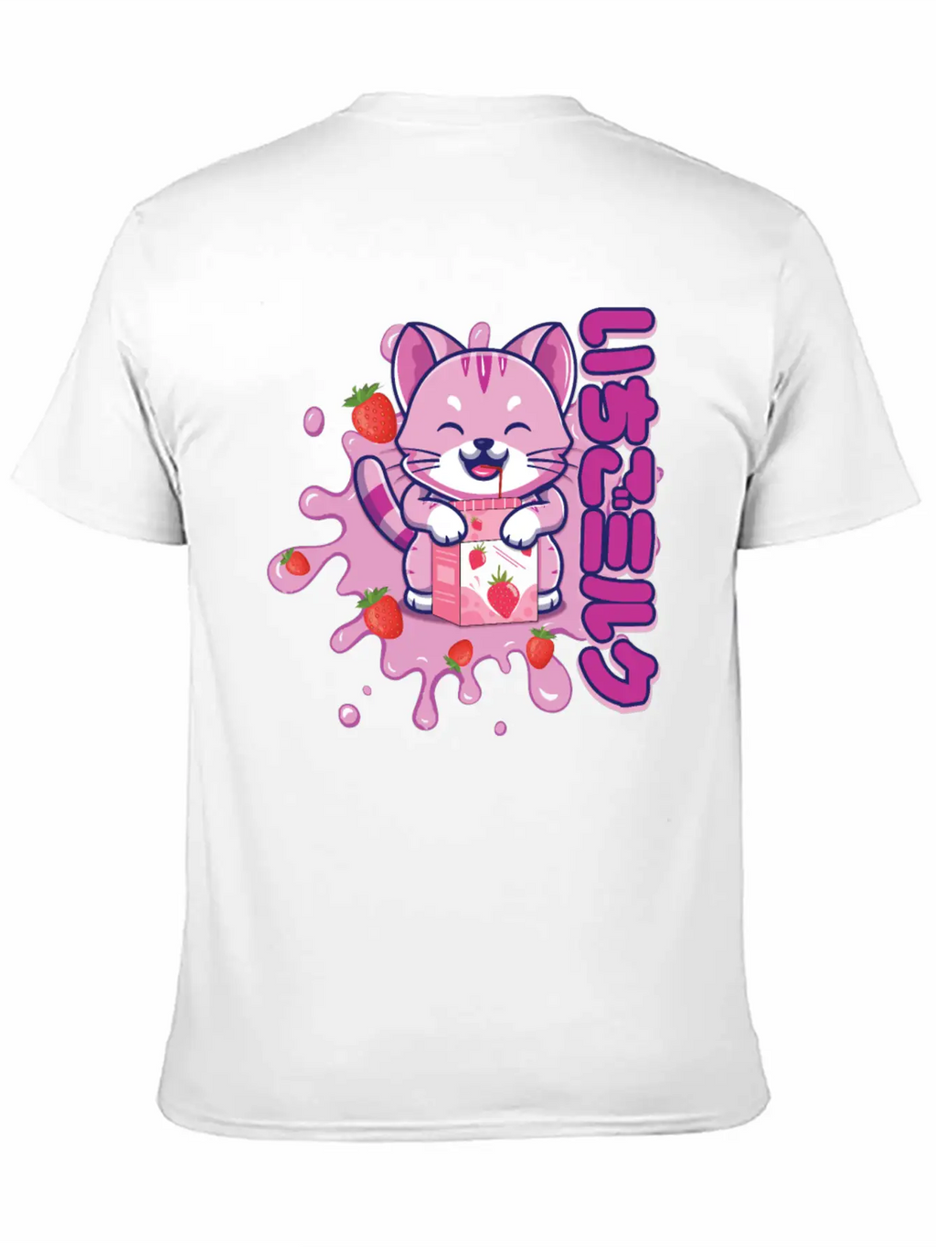Kawaii Cat Cute Anime Japanese Strawberry Milk Breathable Graphic T-Shirt – Perfect For Casual Days