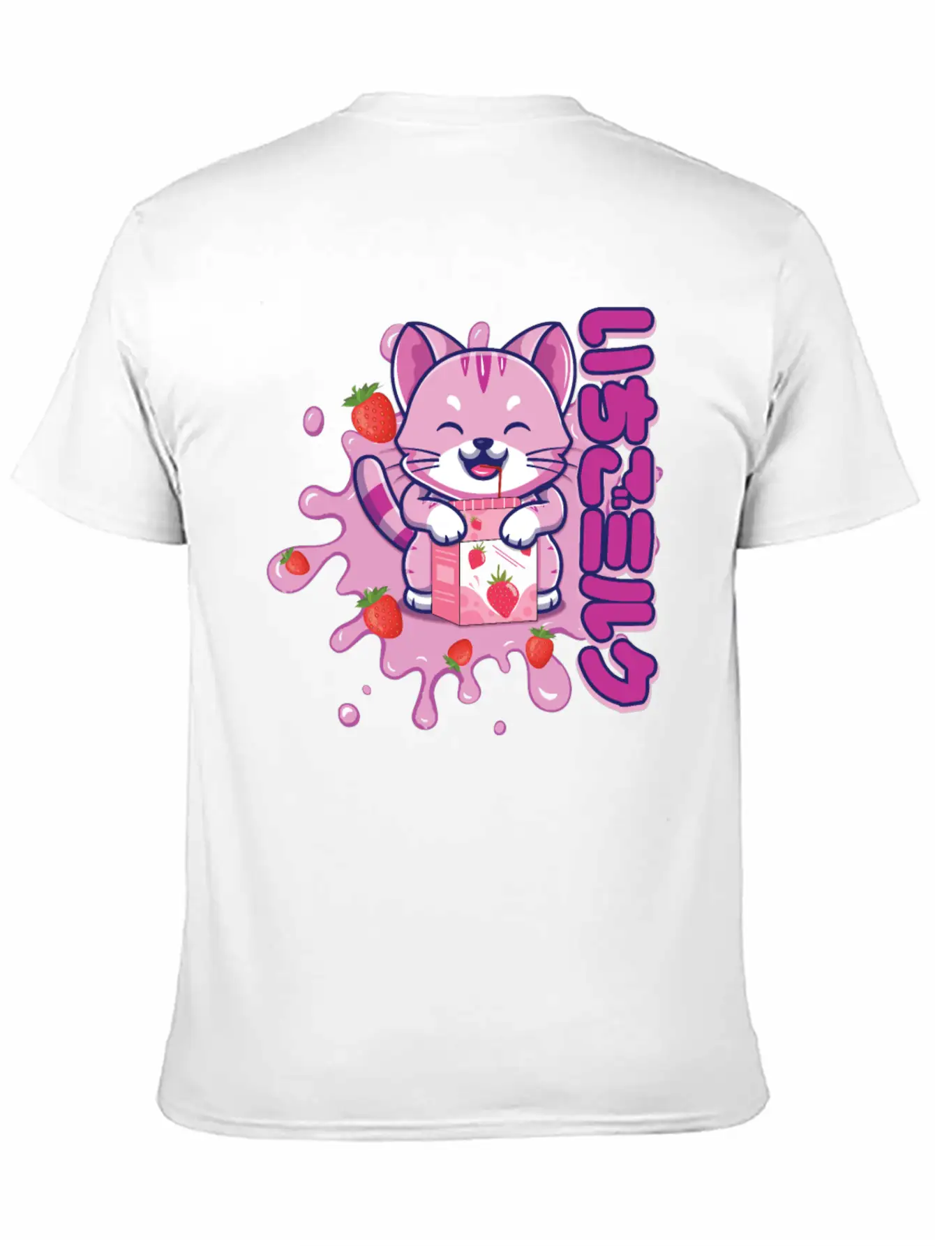 Kawaii Cat Cute Anime Japanese Strawberry Milk Breathable Graphic T-Shirt – Perfect For Casual Days