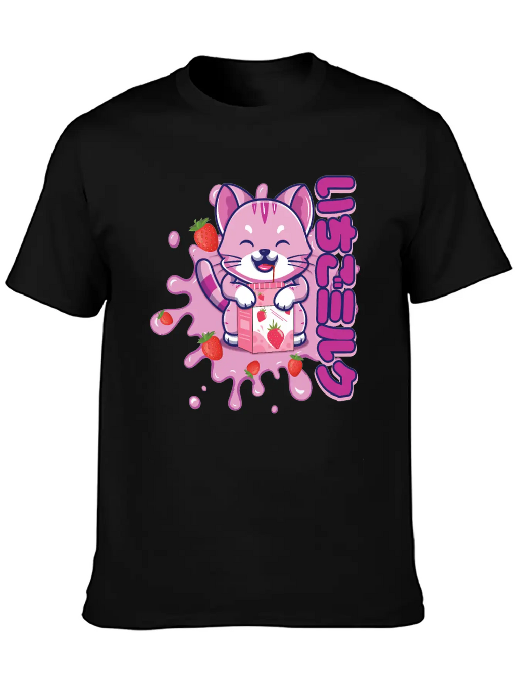 Kawaii Cat Cute Anime Japanese Strawberry Milk Breathable Graphic T-Shirt – Perfect For Casual Days