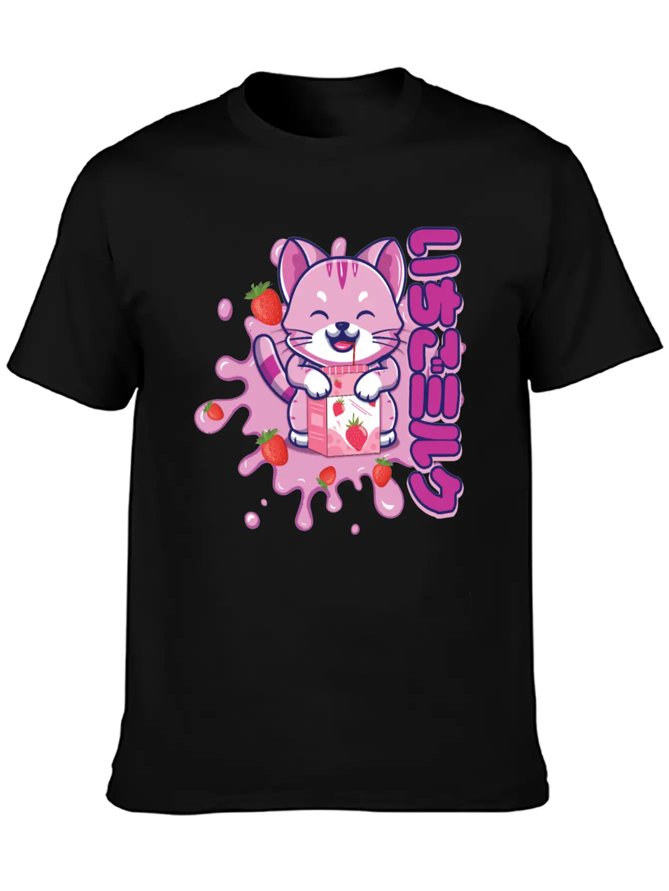 Kawaii Cat Cute Anime Japanese Strawberry Milk Breathable Graphic T-Shirt – Perfect For Casual Days