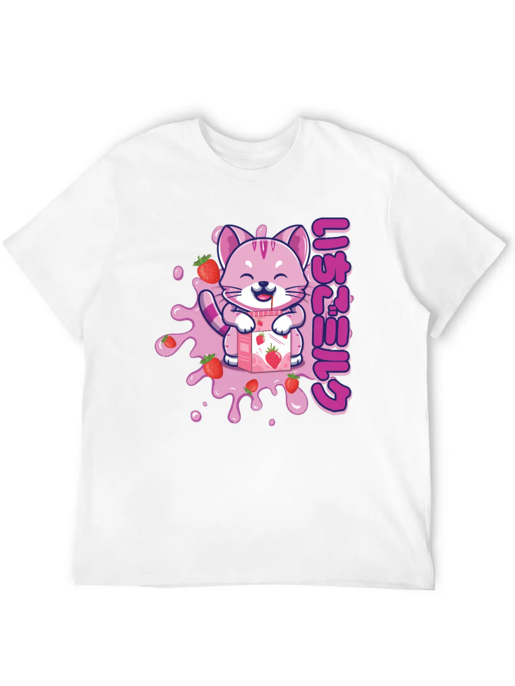 Kawaii Cat Cute Anime Japanese Strawberry Milk Breathable Graphic T-Shirt – Perfect For Casual Days