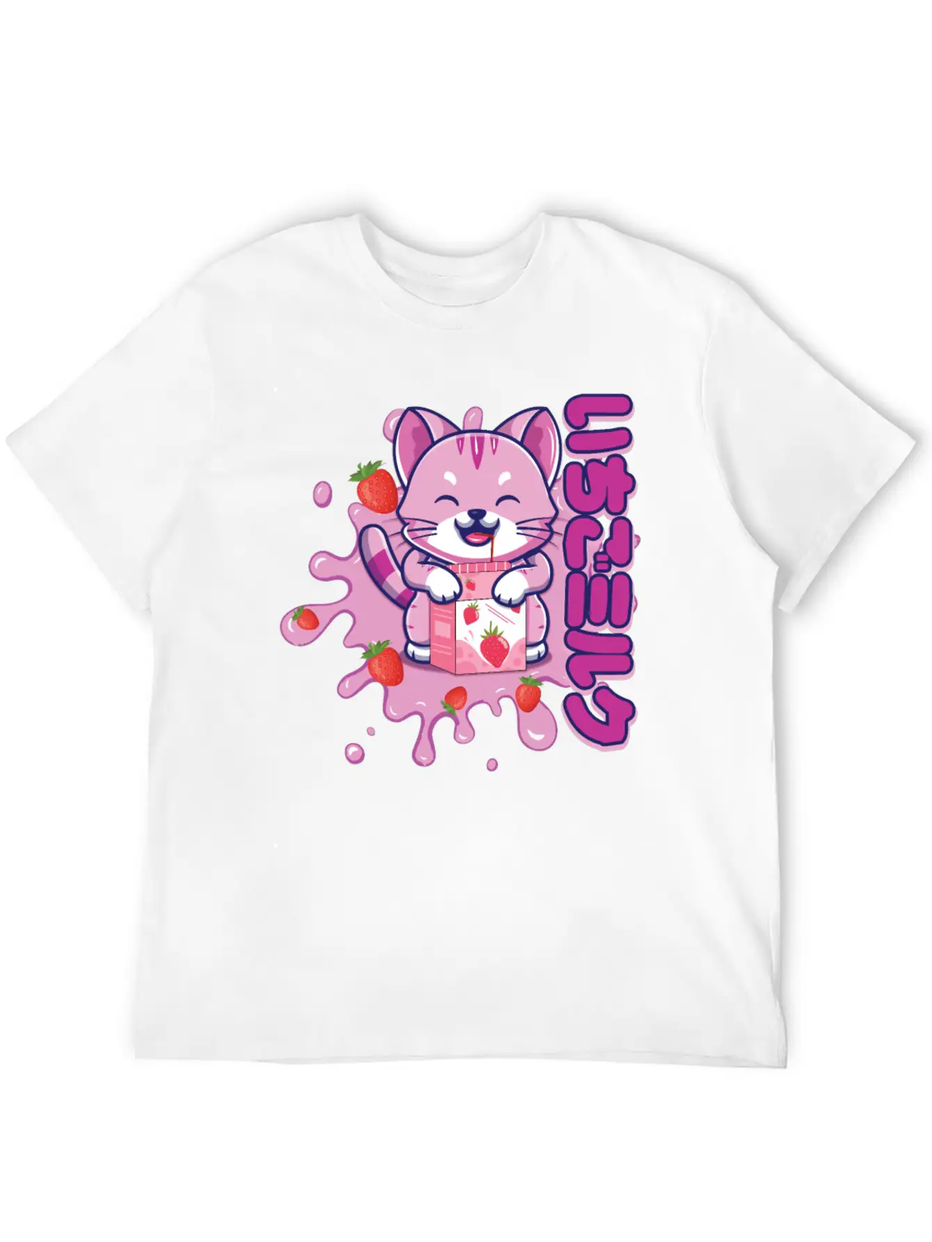 Kawaii Cat Cute Anime Japanese Strawberry Milk Breathable Graphic T-Shirt – Perfect For Casual Days