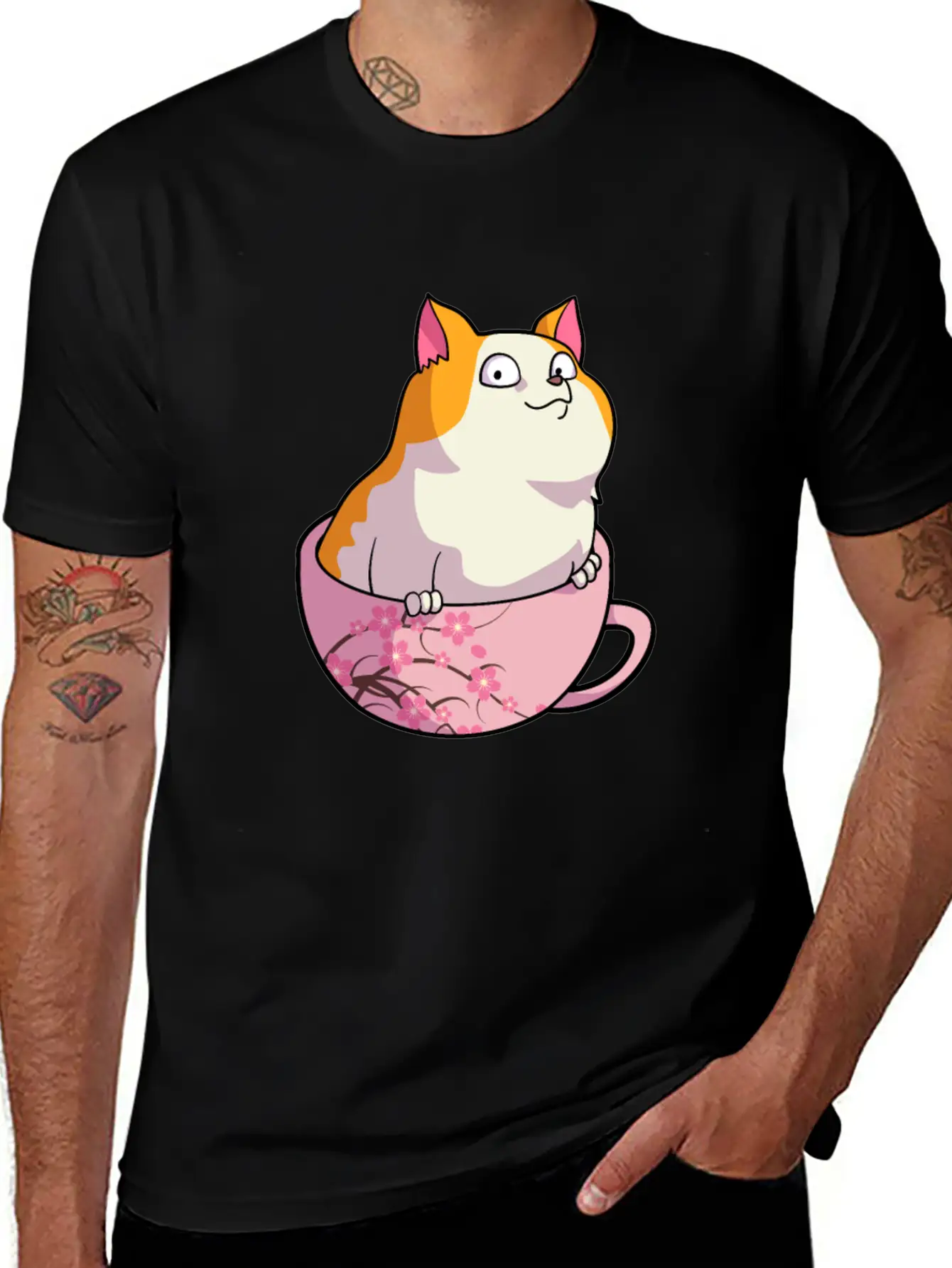 Kawaii Cat In Cherry Blossoms Cup Cute Japanese Ne Relaxed Everyday Tee – Lightweight And Durable Cotton