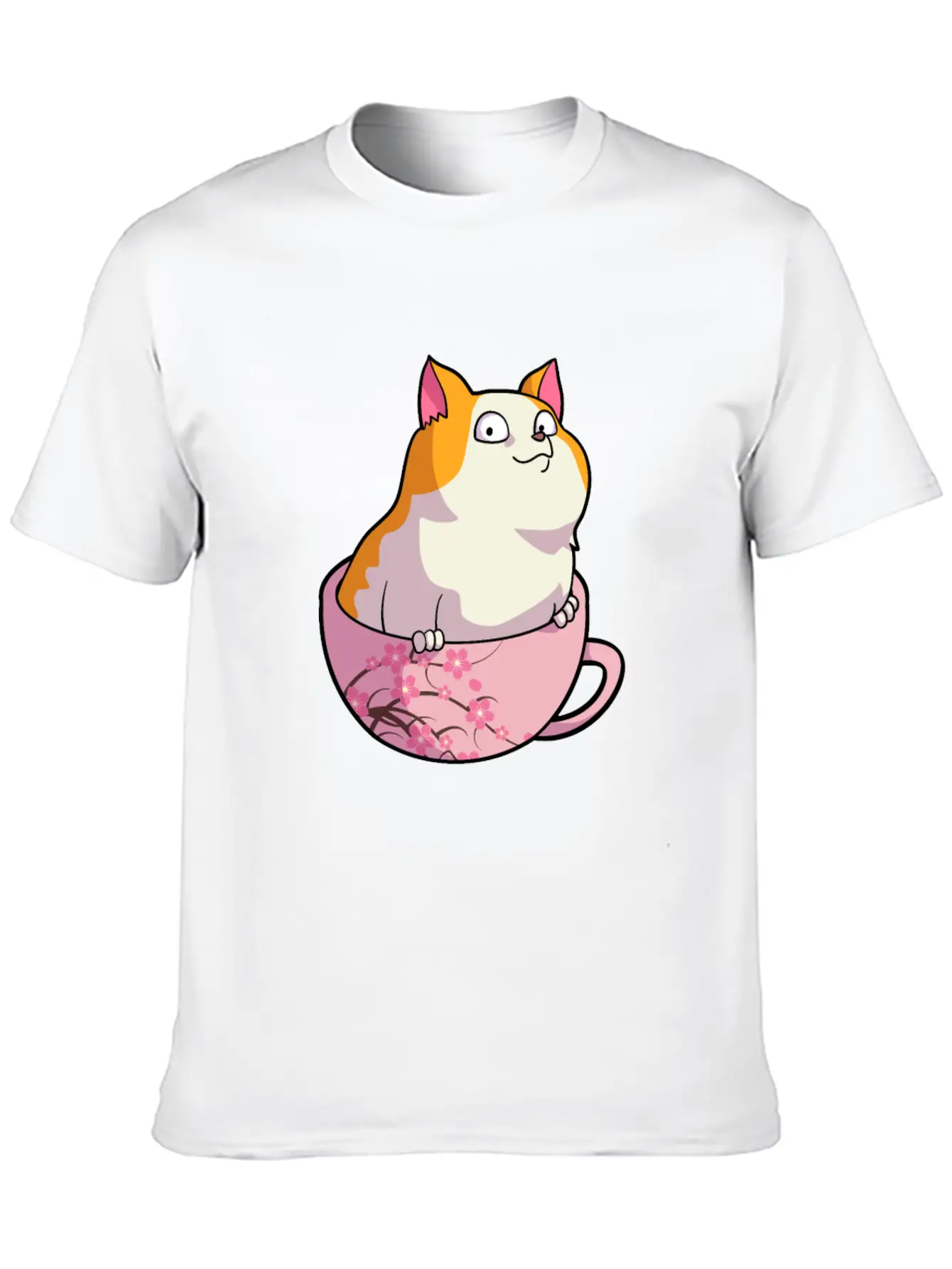 Kawaii Cat In Cherry Blossoms Cup Cute Japanese Ne Relaxed Everyday Tee – Lightweight And Durable Cotton