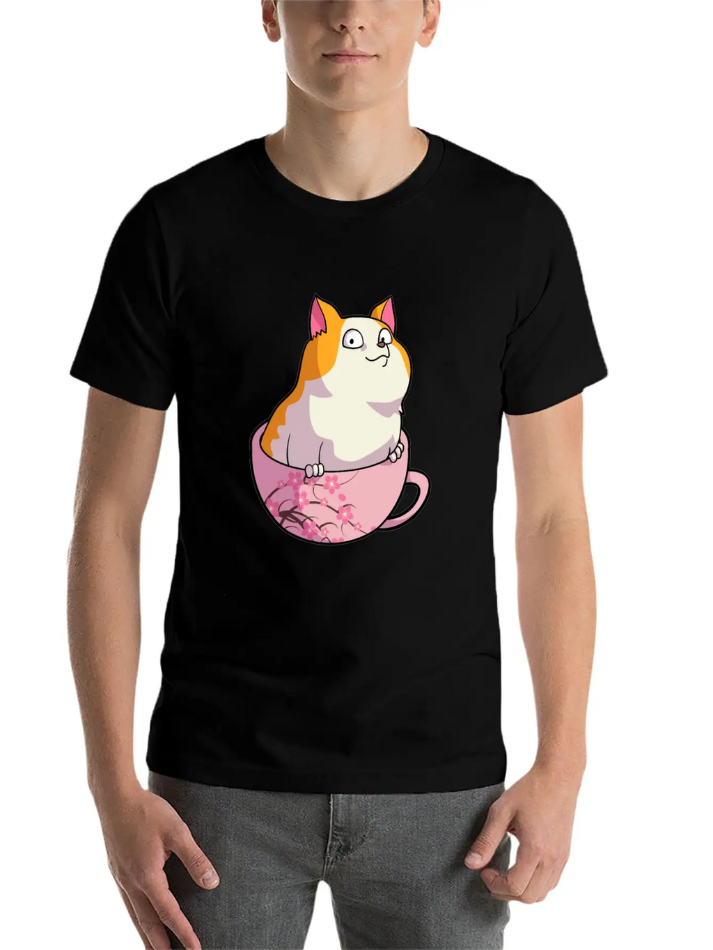 Kawaii Cat In Cherry Blossoms Cup Cute Japanese Ne Relaxed Everyday Tee – Lightweight And Durable Cotton