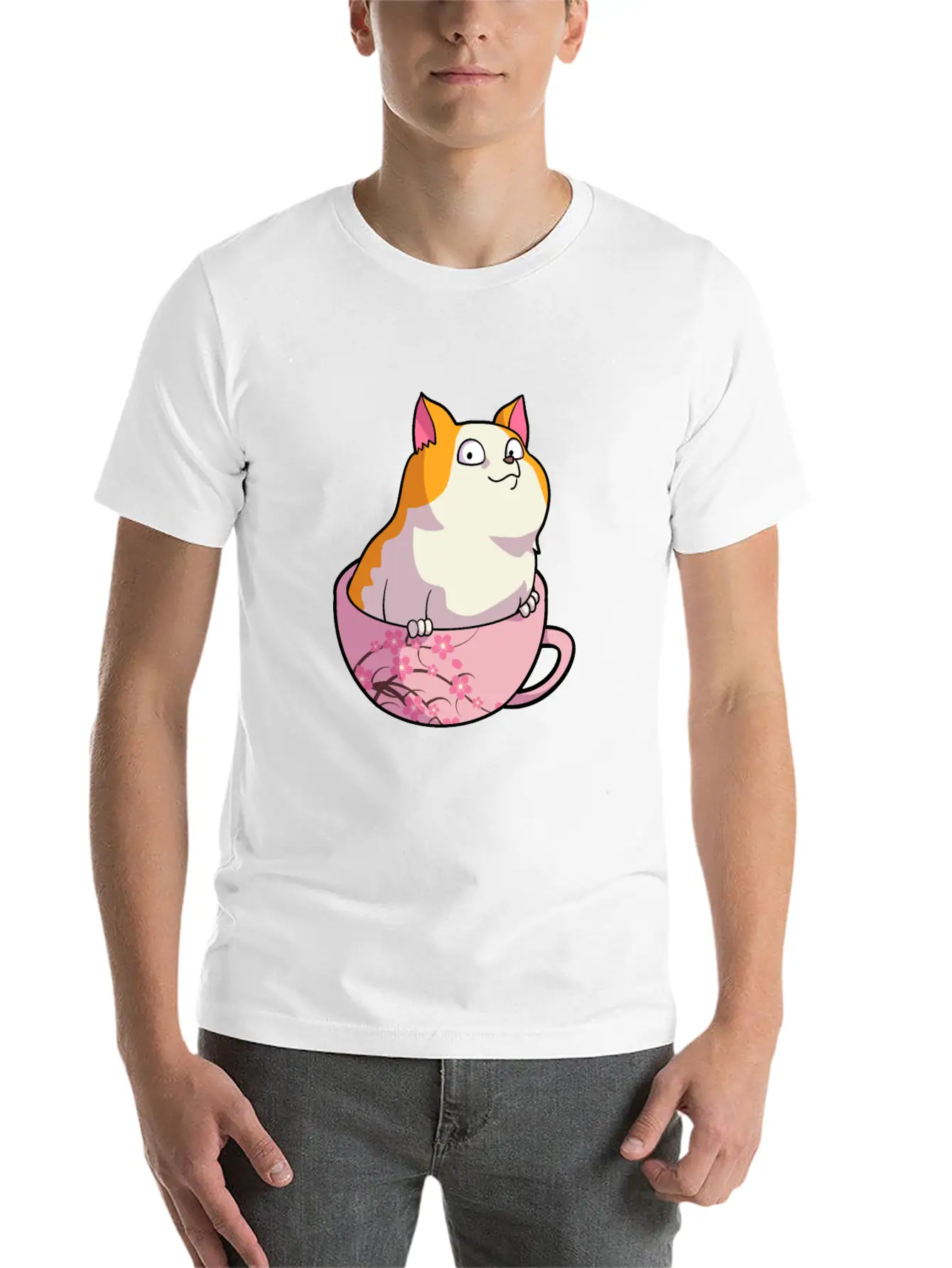 Kawaii Cat In Cherry Blossoms Cup Cute Japanese Ne Relaxed Everyday Tee – Lightweight And Durable Cotton