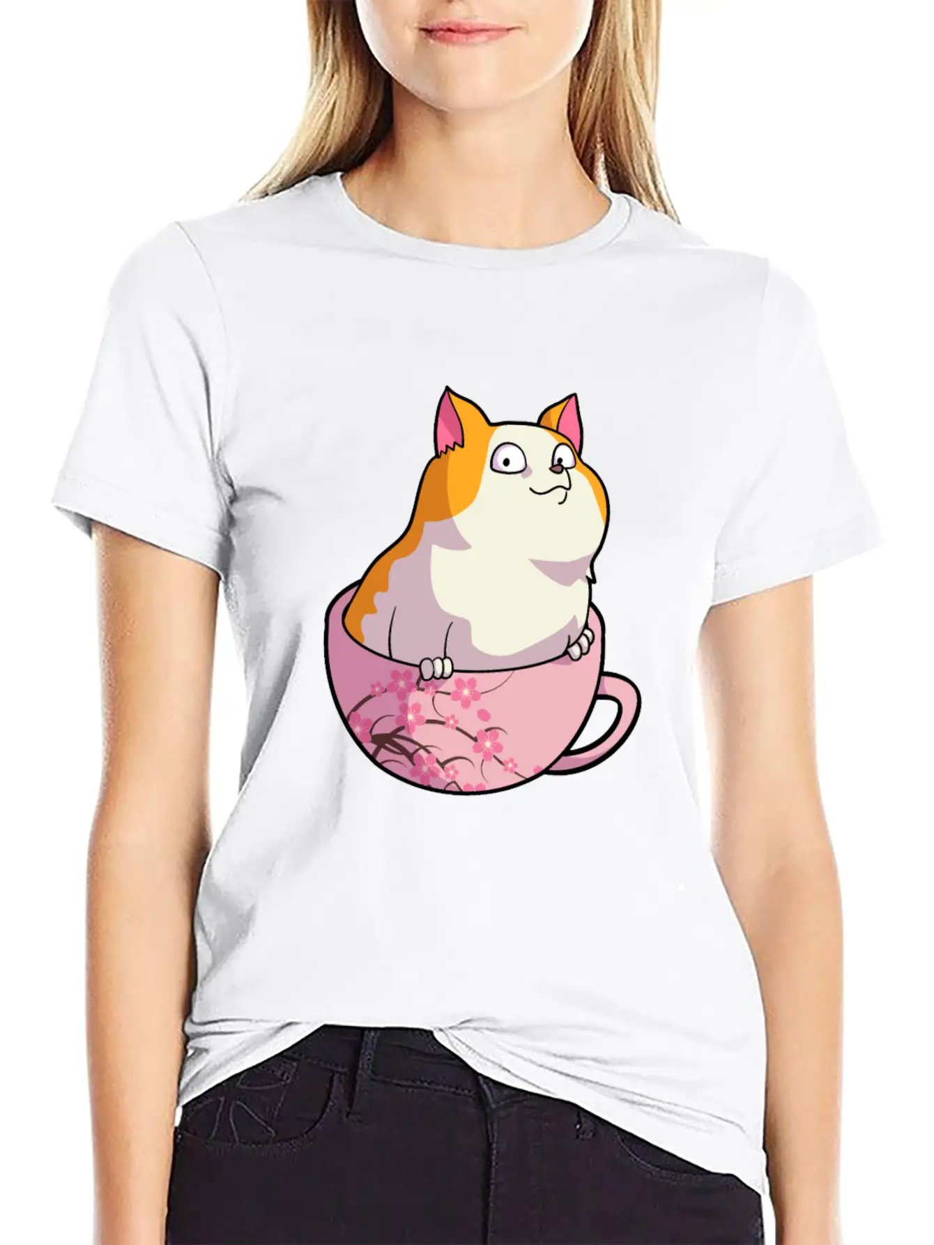 Kawaii Cat In Cherry Blossoms Cup Cute Japanese Ne Relaxed Everyday Tee – Lightweight And Durable Cotton