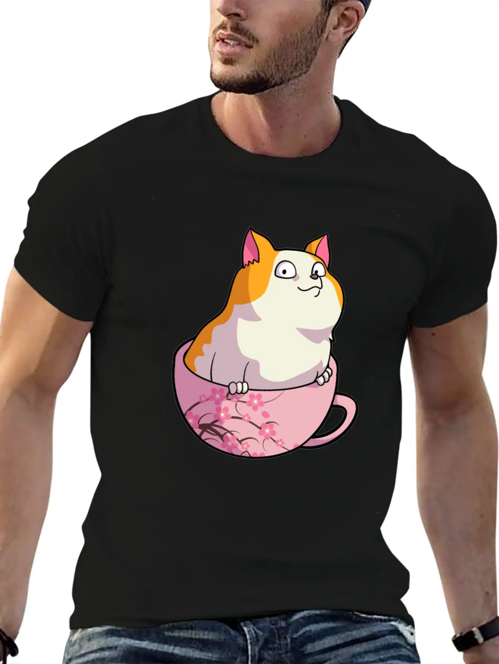 Kawaii Cat In Cherry Blossoms Cup Cute Japanese Ne Relaxed Everyday Tee – Lightweight And Durable Cotton