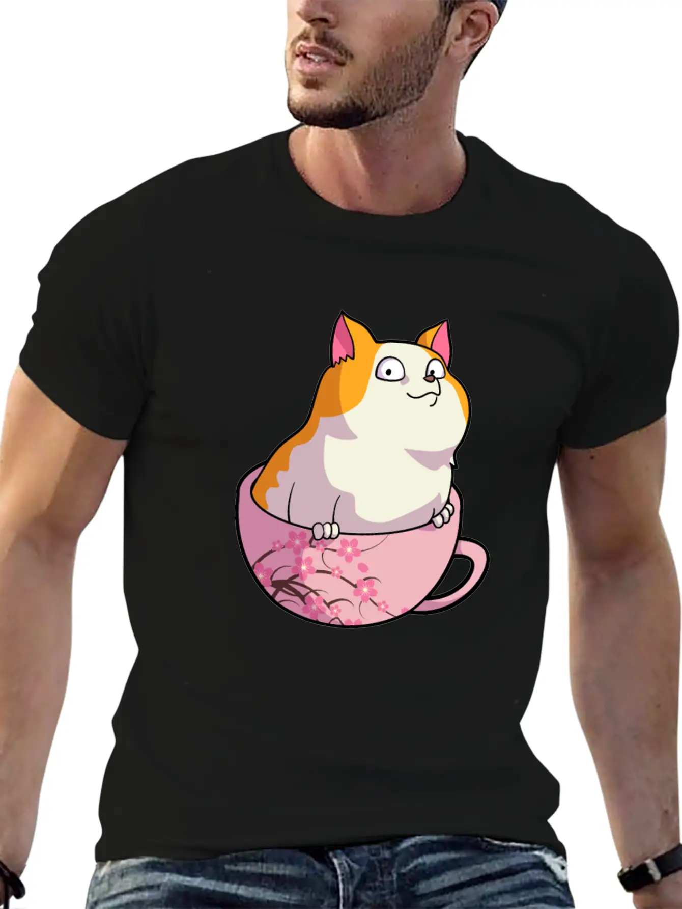 Kawaii Cat In Cherry Blossoms Cup Cute Japanese Ne Relaxed Everyday Tee – Lightweight And Durable Cotton