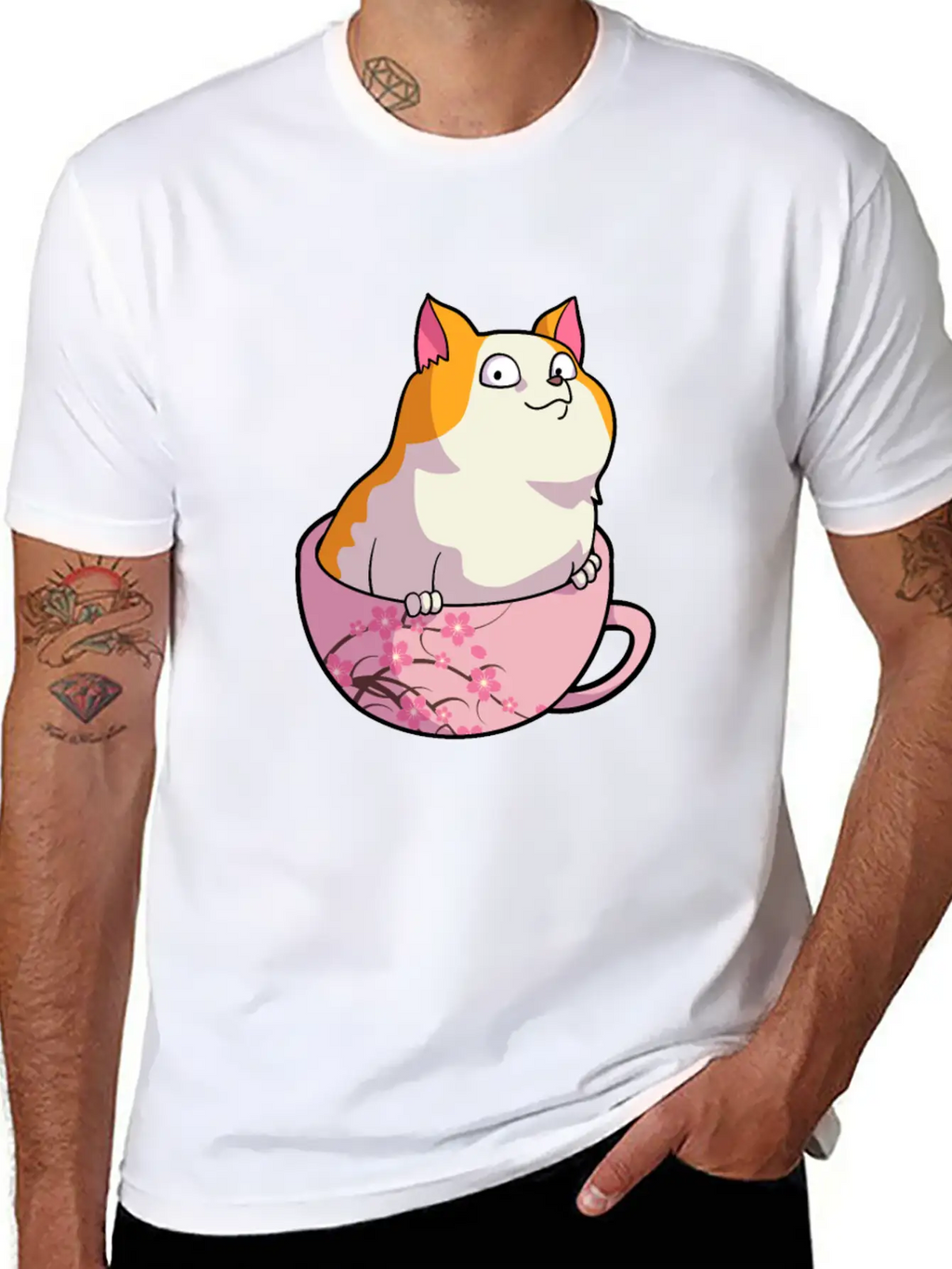 Kawaii Cat In Cherry Blossoms Cup Cute Japanese Ne Relaxed Everyday Tee – Lightweight And Durable Cotton