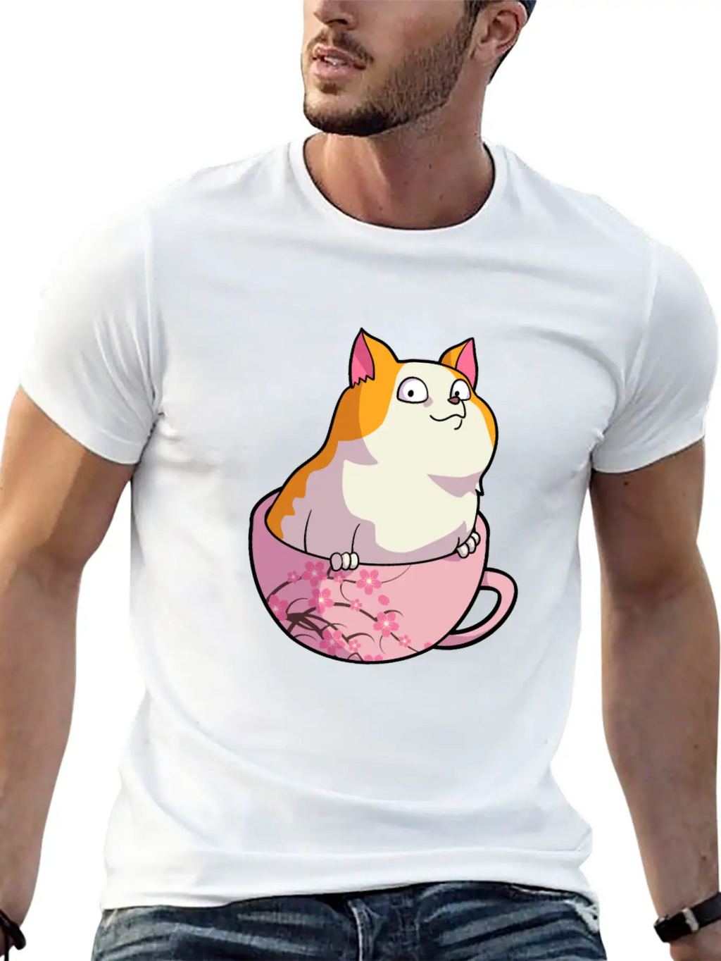 Kawaii Cat In Cherry Blossoms Cup Cute Japanese Ne Relaxed Everyday Tee – Lightweight And Durable Cotton