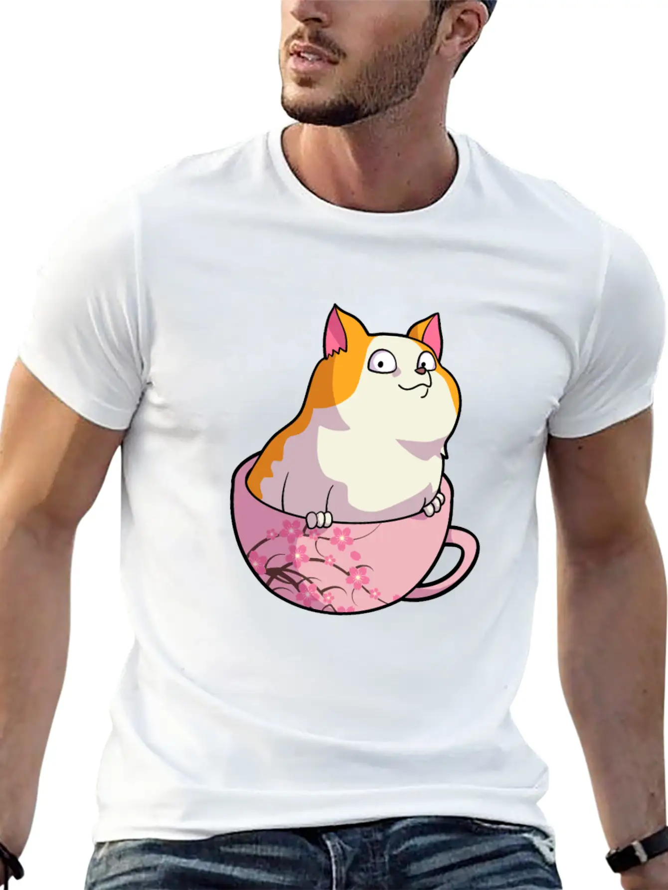 Kawaii Cat In Cherry Blossoms Cup Cute Japanese Ne Relaxed Everyday Tee – Lightweight And Durable Cotton