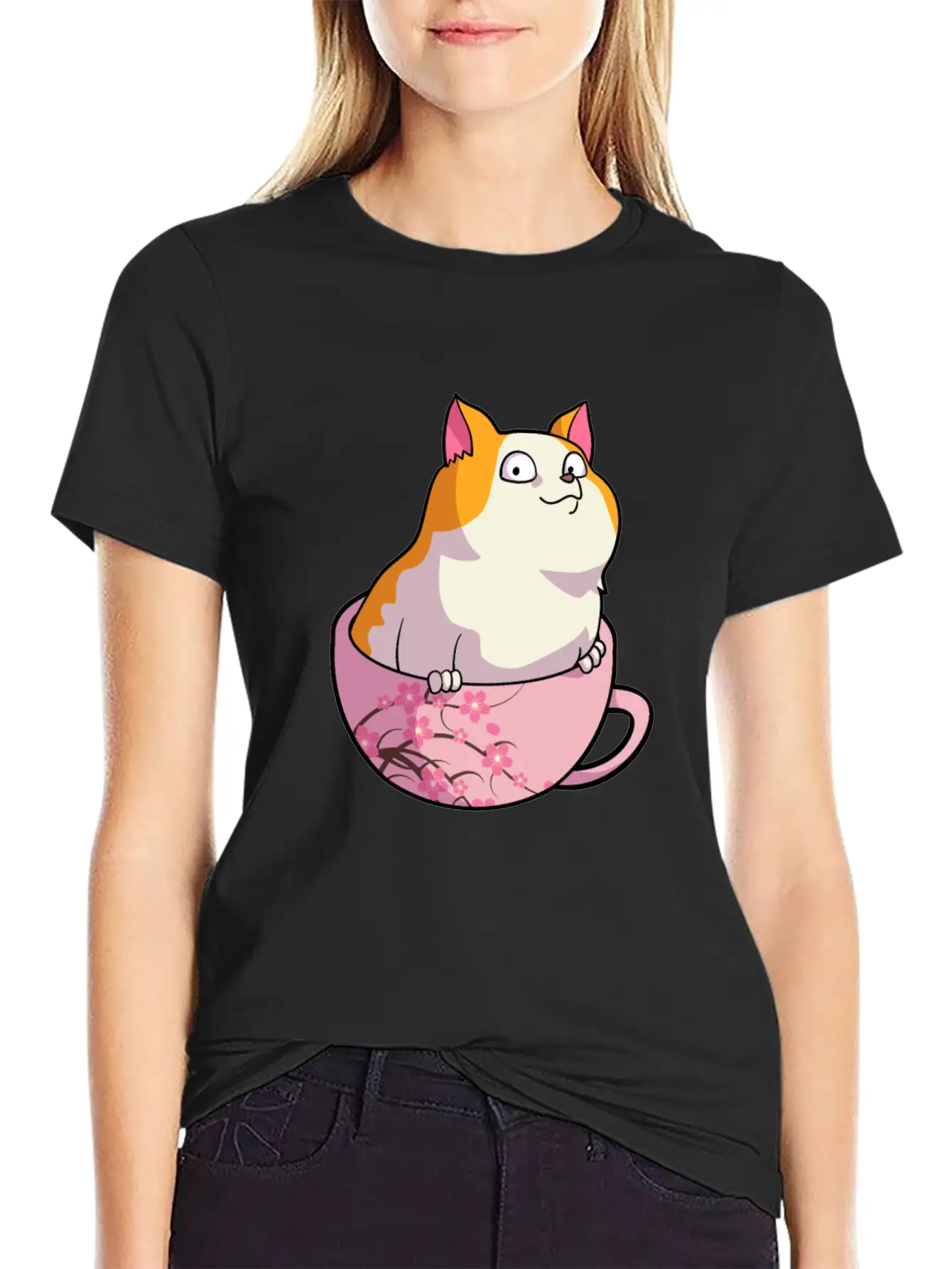 Kawaii Cat In Cherry Blossoms Cup Cute Japanese Ne Relaxed Everyday Tee – Lightweight And Durable Cotton