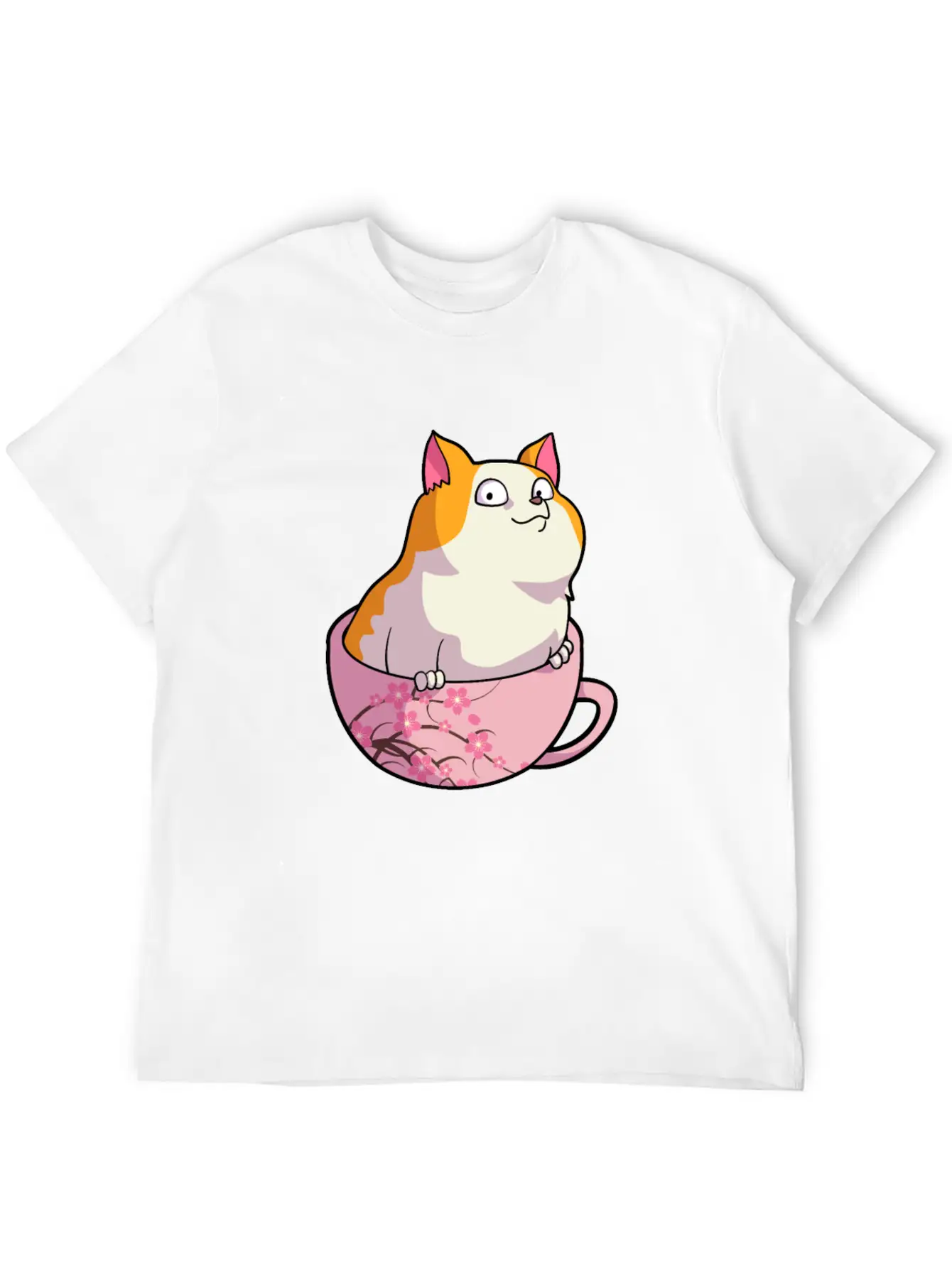 Kawaii Cat In Cherry Blossoms Cup Cute Japanese Ne Relaxed Everyday Tee – Lightweight And Durable Cotton