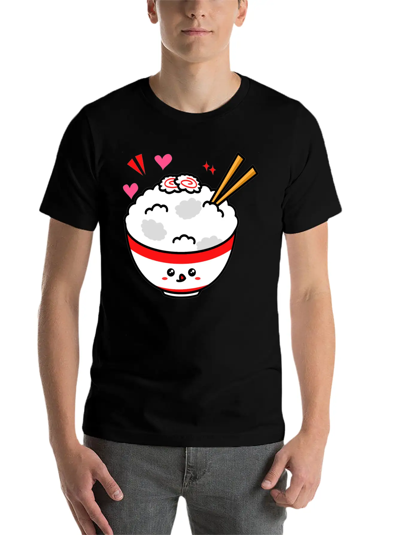 Kawaii Rice Bowl Breathable Graphic T-Shirt – Perfect For Casual Days