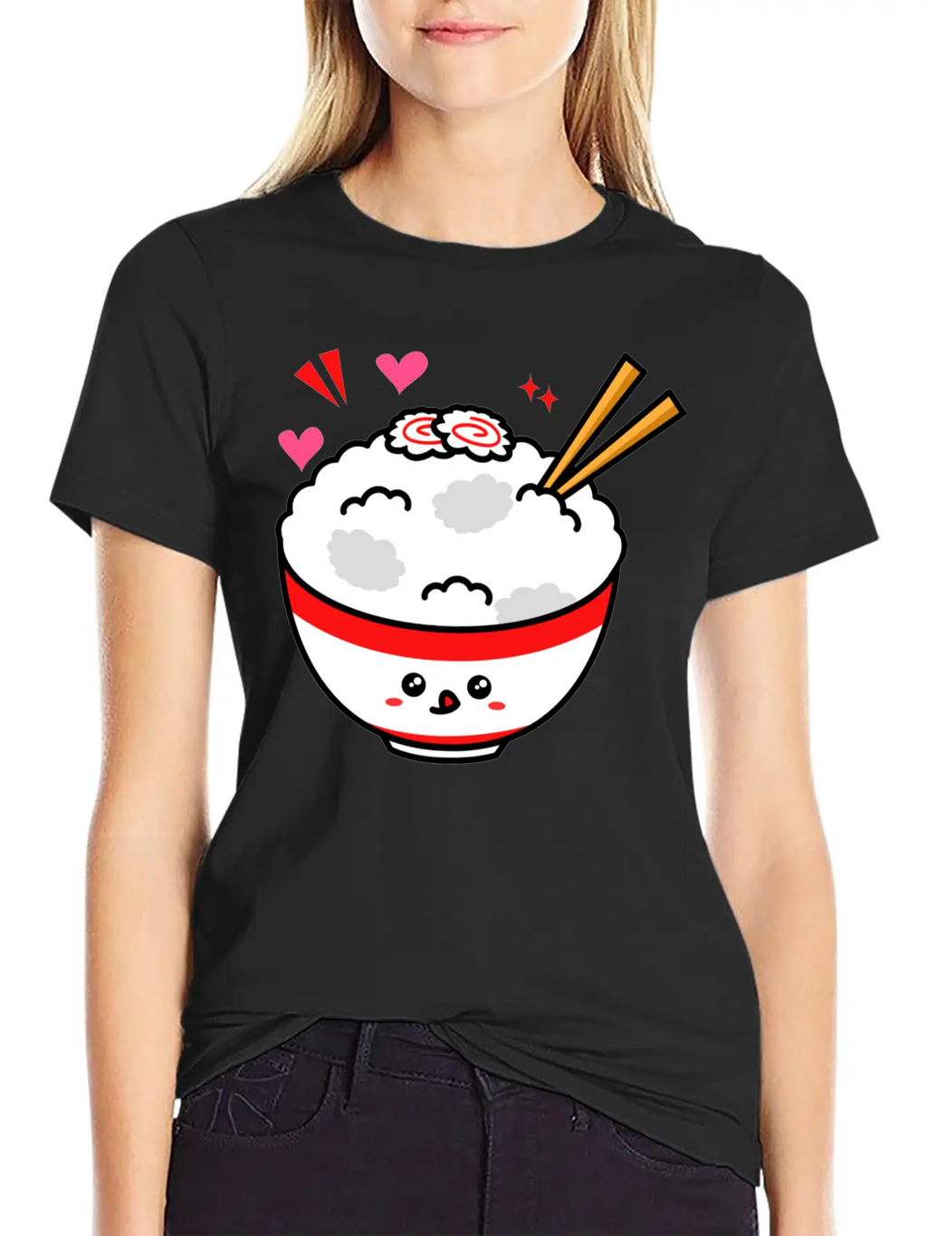 Kawaii Rice Bowl Breathable Graphic T-Shirt – Perfect For Casual Days