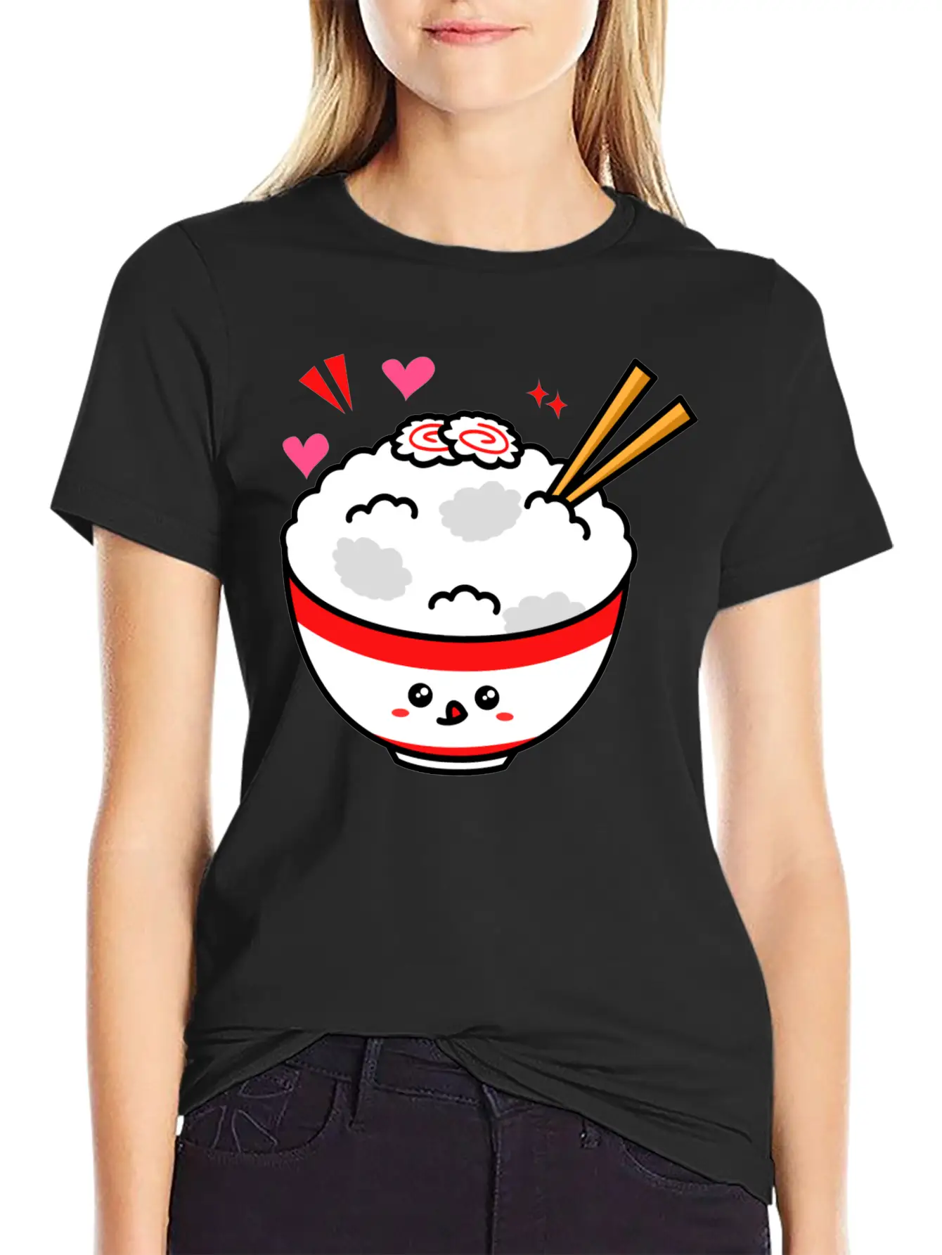 Kawaii Rice Bowl Breathable Graphic T-Shirt – Perfect For Casual Days