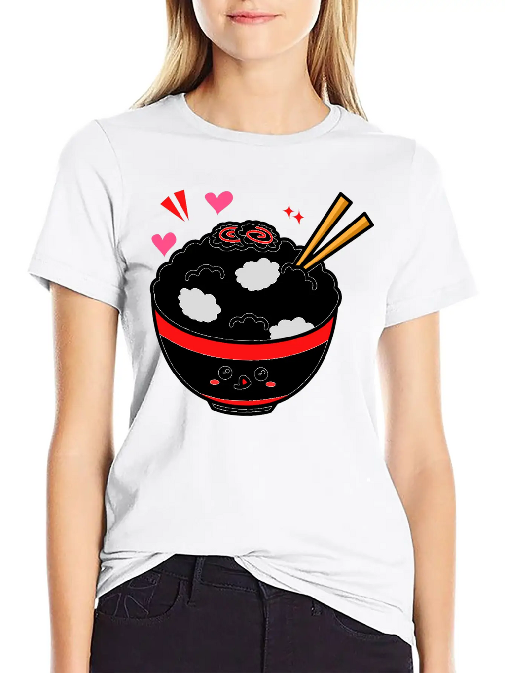 Kawaii Rice Bowl Breathable Graphic T-Shirt – Perfect For Casual Days