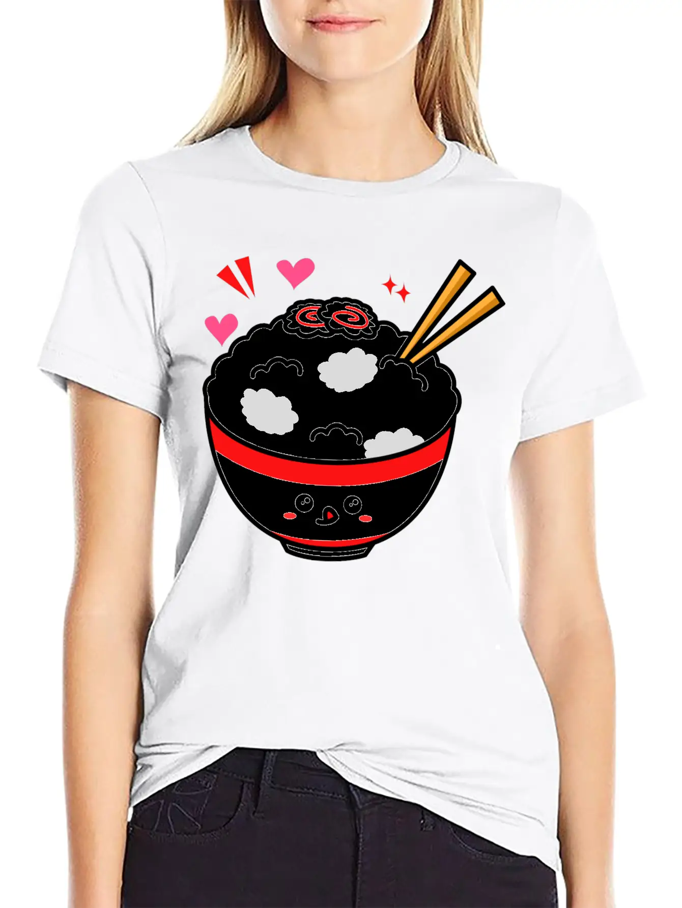 Kawaii Rice Bowl Breathable Graphic T-Shirt – Perfect For Casual Days