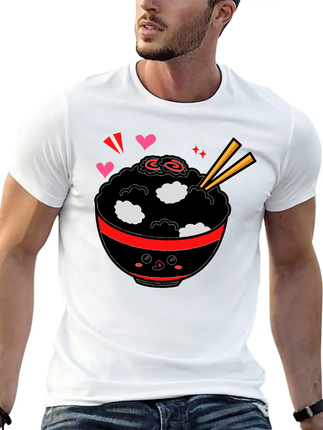 Kawaii Rice Bowl Breathable Graphic T-Shirt – Perfect For Casual Days