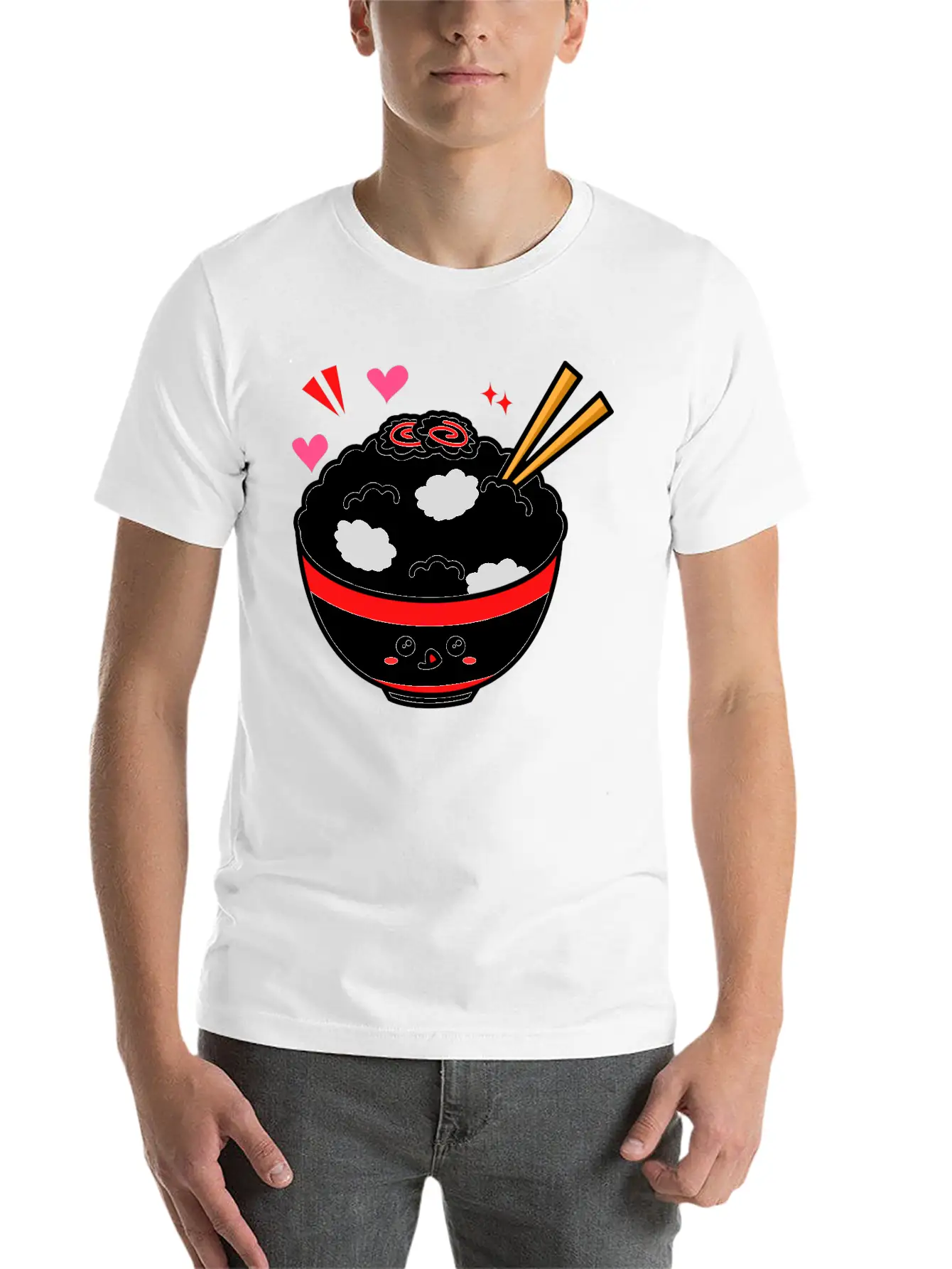 Kawaii Rice Bowl Breathable Graphic T-Shirt – Perfect For Casual Days