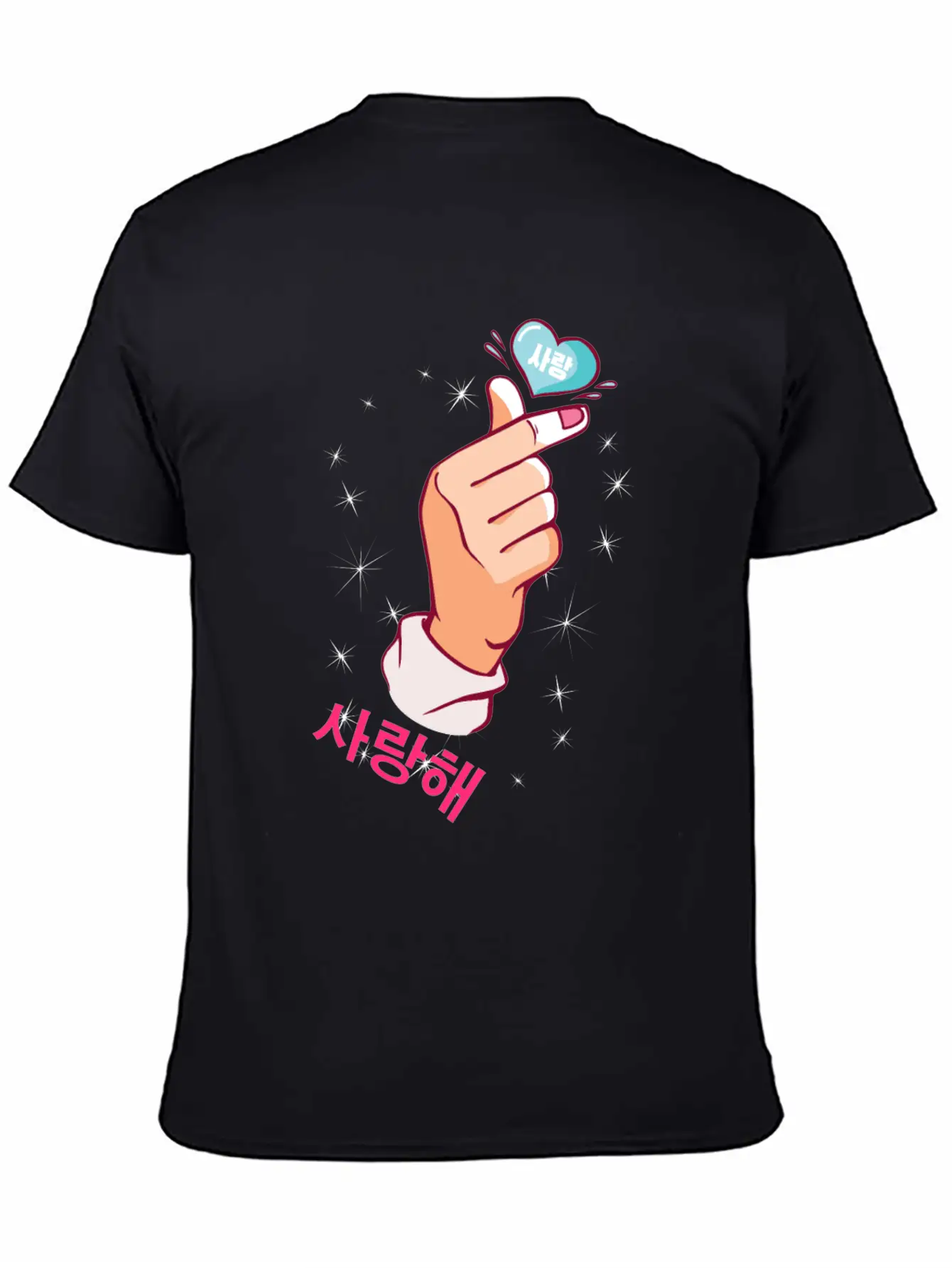 Kawaii Saranghae Korean Finger Heart K-Pop Kdrama Basic Graphic T-Shirt – Daily Comfort In Soft Cotton