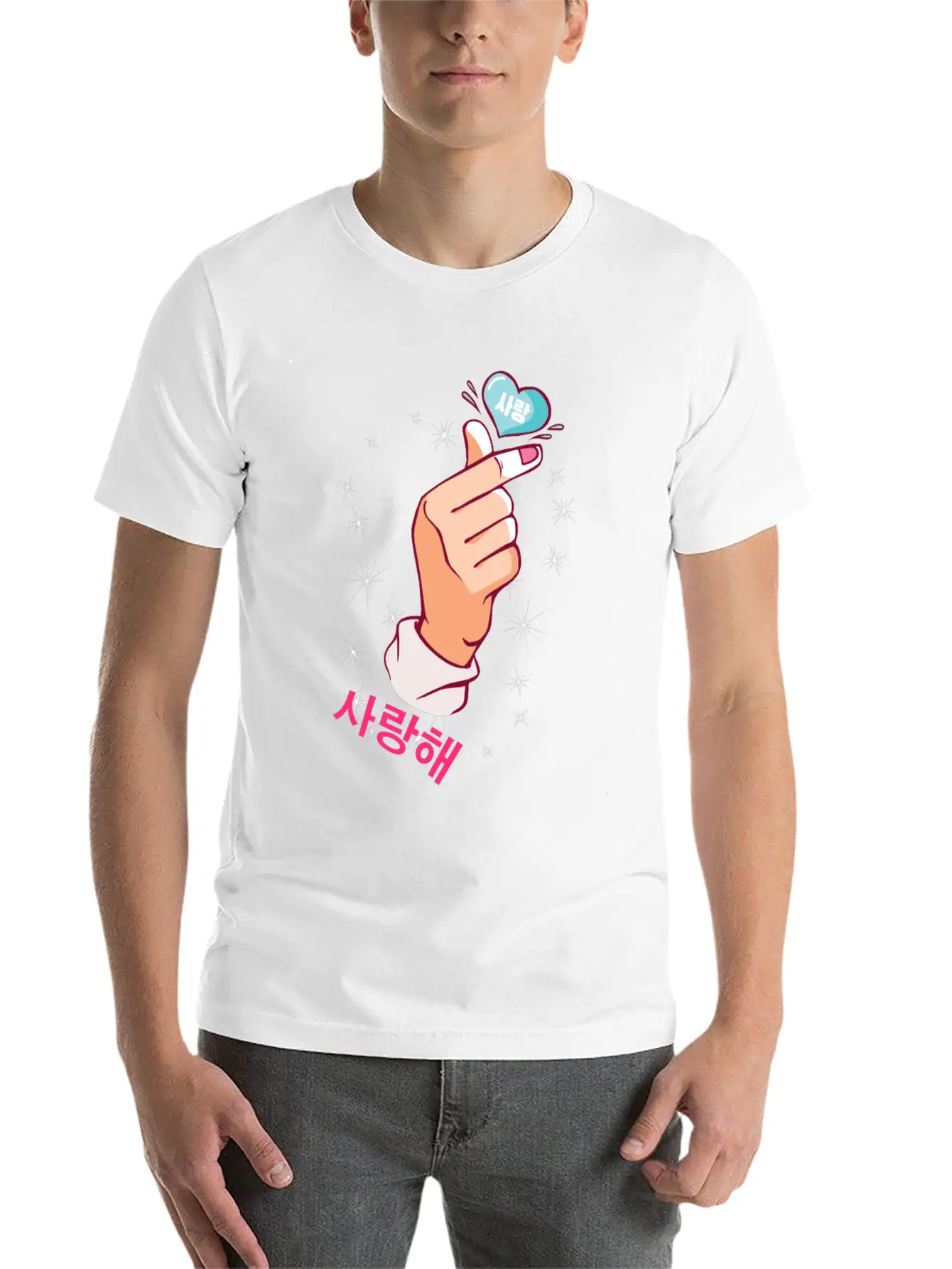 Kawaii Saranghae Korean Finger Heart K-Pop Kdrama Basic Graphic T-Shirt – Daily Comfort In Soft Cotton