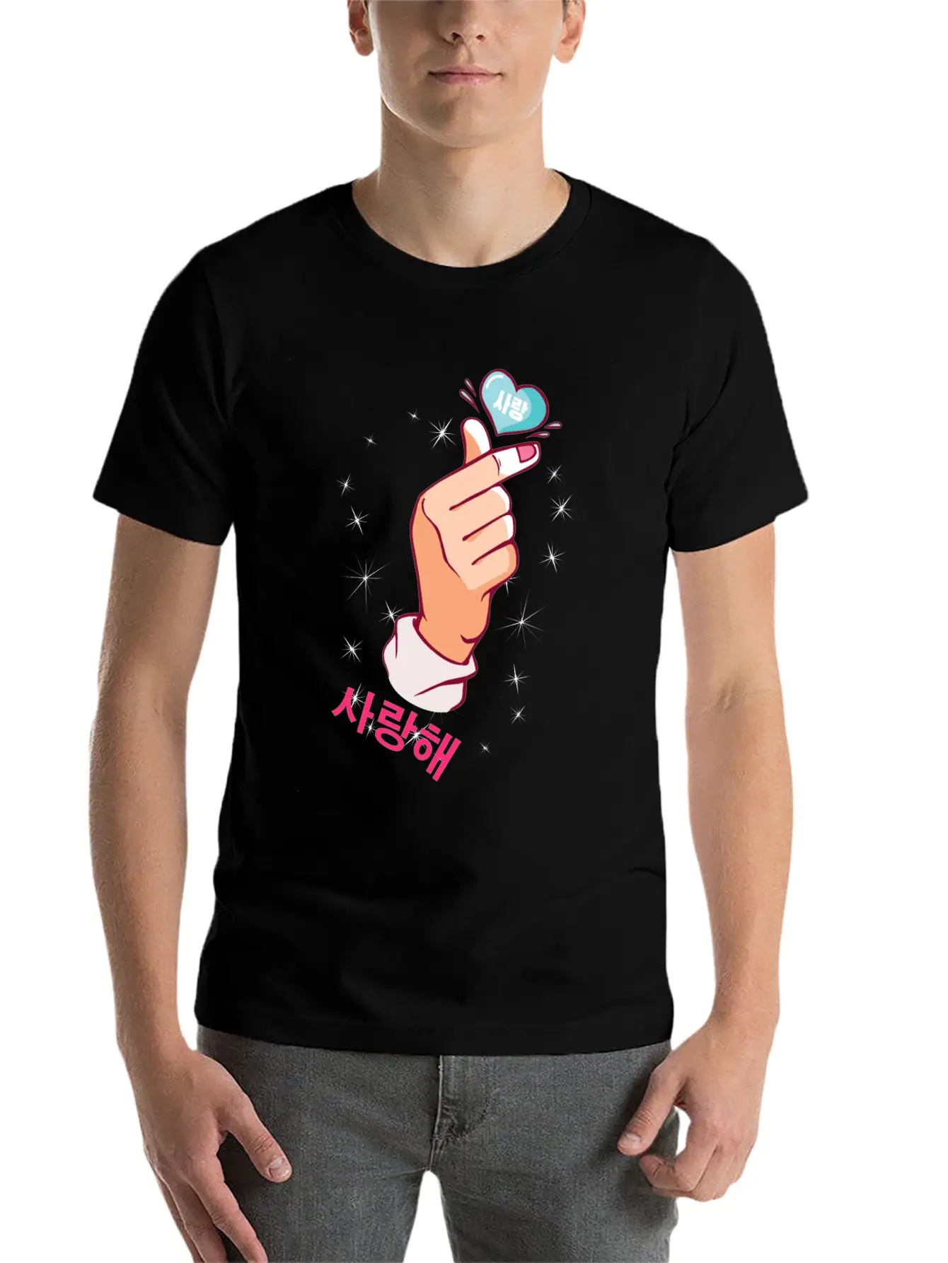 Kawaii Saranghae Korean Finger Heart K-Pop Kdrama Basic Graphic T-Shirt – Daily Comfort In Soft Cotton