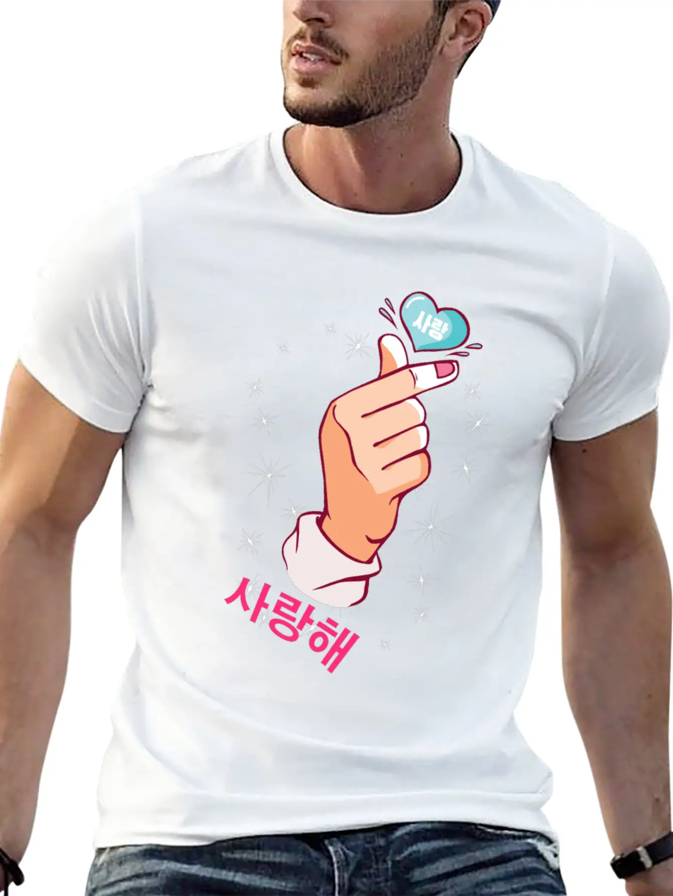 Kawaii Saranghae Korean Finger Heart K-Pop Kdrama Basic Graphic T-Shirt – Daily Comfort In Soft Cotton